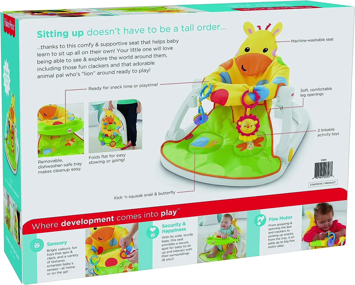 Fisher-Price Toys Fisher-Price DJD81 Giraffe Sit-Me-Up Floor Seat, Portable Baby Chair or Seat with Removable Tray, Rattle and Teething Toy
