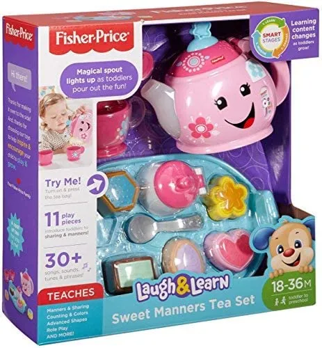Fisher-Price Toys Fisher-Price DYM76 Laugh and Learn Sweet Manners Tea Playset, Toddler Role Play Tea Set Toy for Children with Educational Shape Sorter, Suitable 18 Months Plus