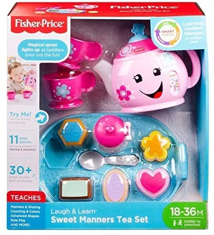 Fisher-Price Toys Fisher-Price DYM76 Laugh and Learn Sweet Manners Tea Playset, Toddler Role Play Tea Set Toy for Children with Educational Shape Sorter, Suitable 18 Months Plus