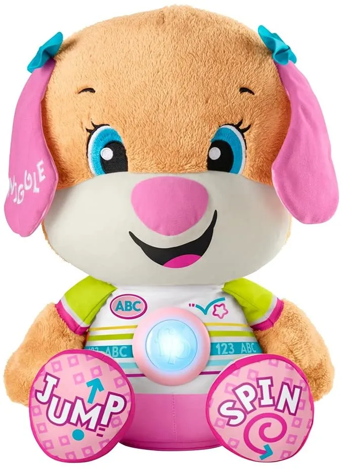 Fisher-Price Toys Fisher-Price Laugh & Learn So Big Sis - UK English Edition, Large Musical Plush Puppy Toy with Learning Content for Infants and Toddlers