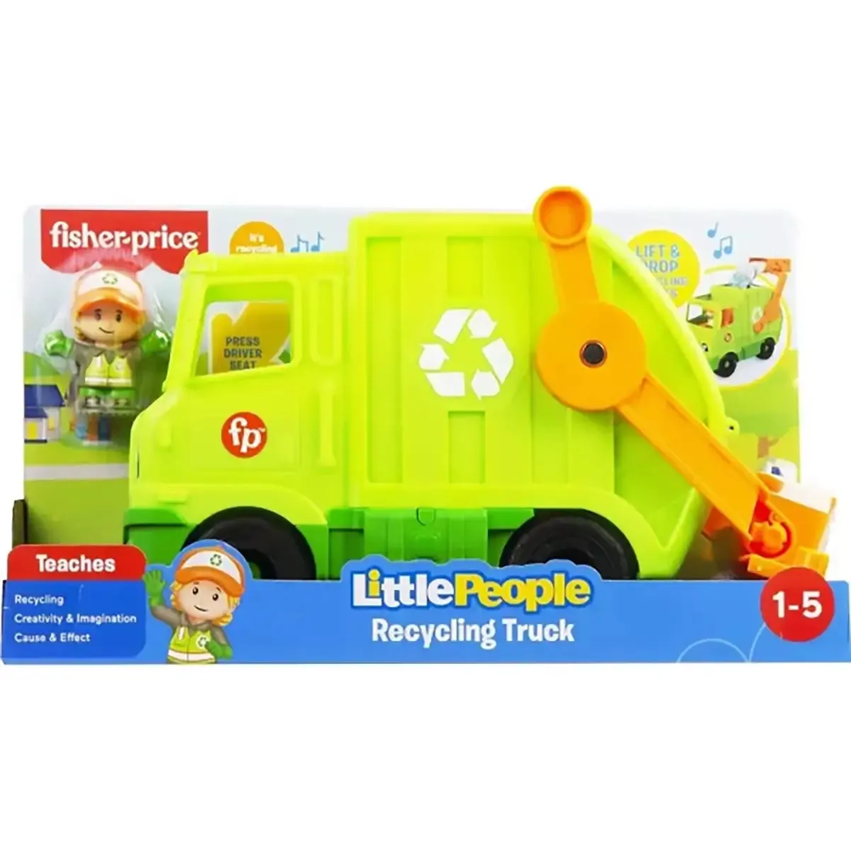 Fisher-Price Toys Fisher-Price Little People Recycling Truck Musical Toddler Garbage Toy Set