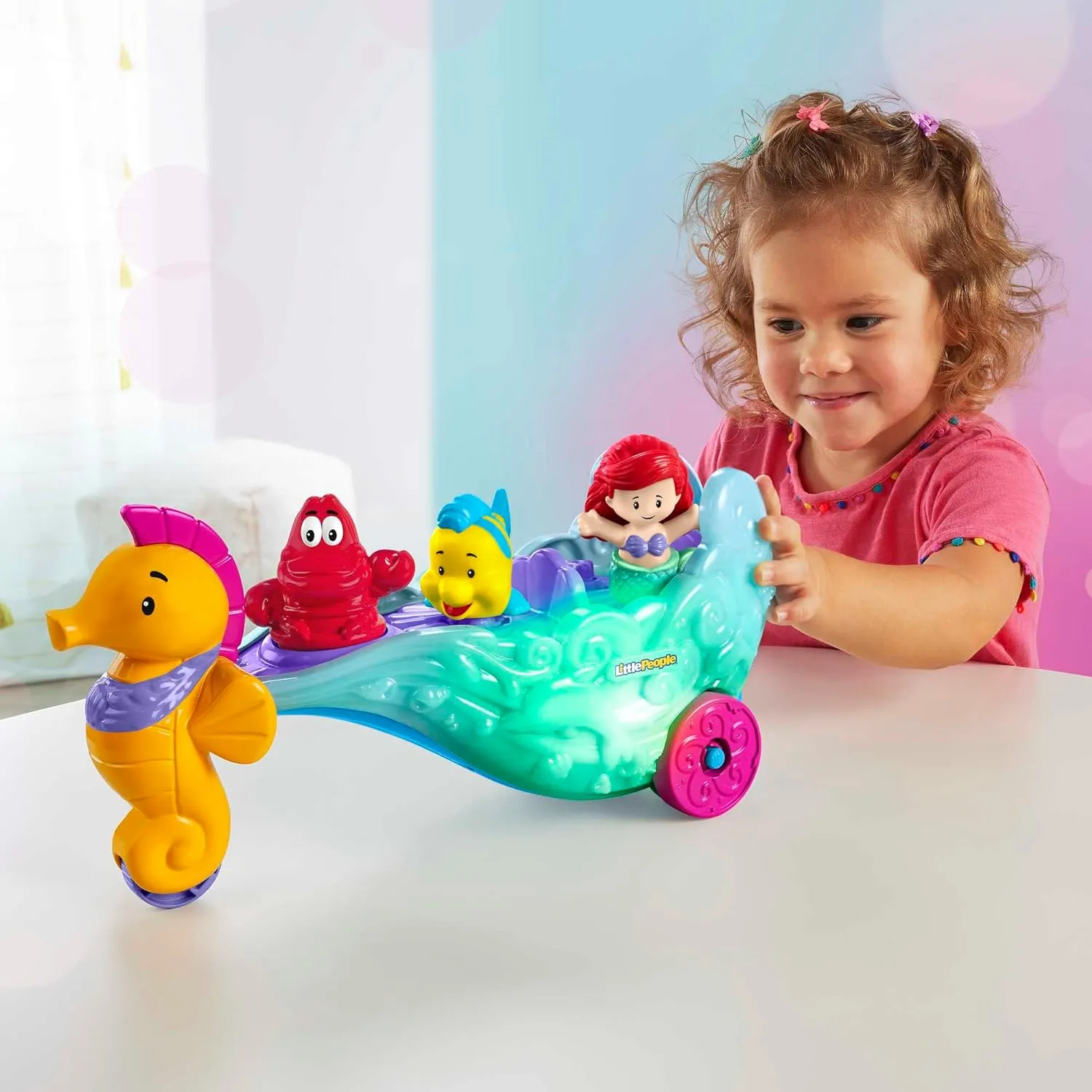 Fisher-Price Toys Fisher-Price Little People Toddler Toy Disney Princess Ariel's Light-Up Sea Carriage Musical Vehicle with 2 Figures