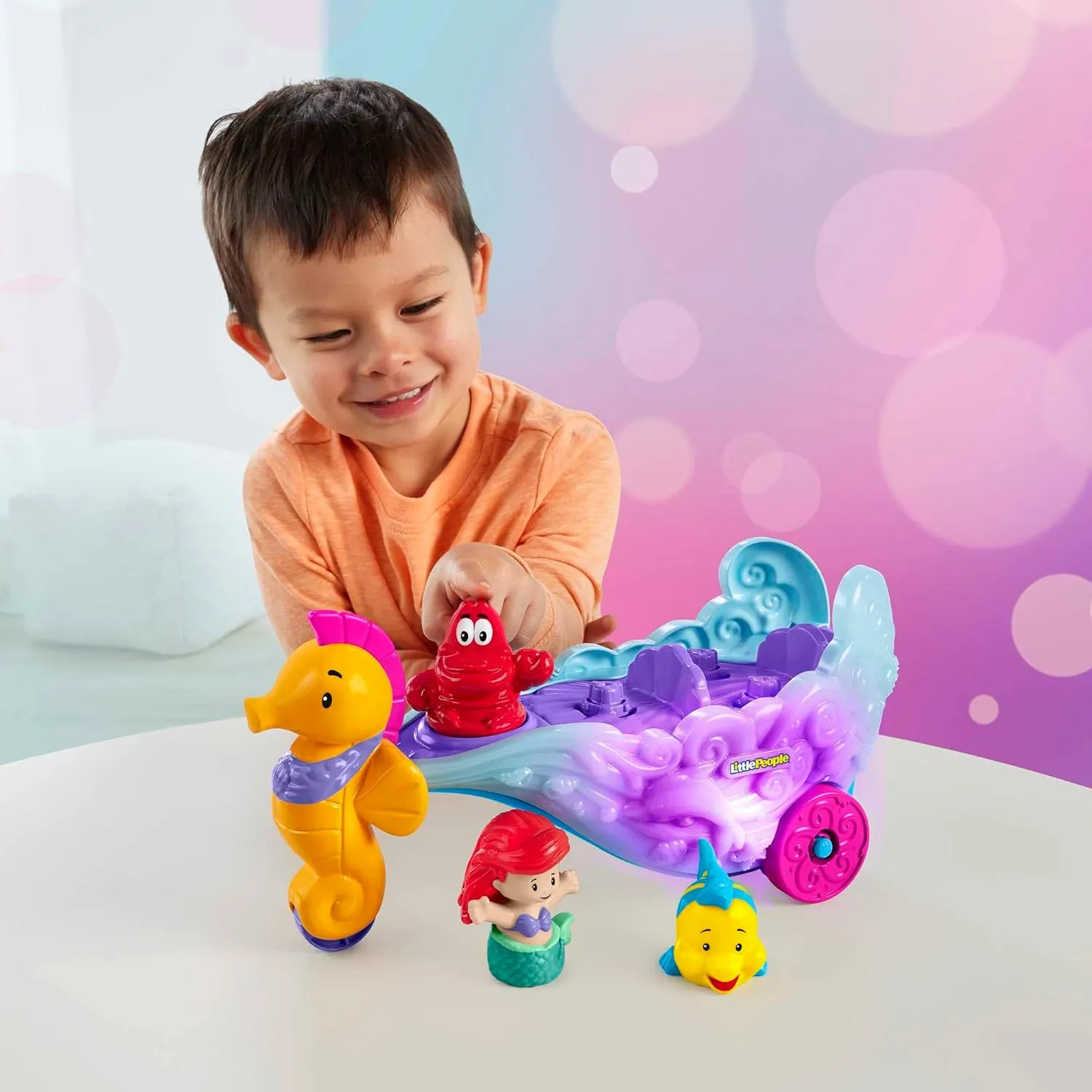 Fisher-Price Toys Fisher-Price Little People Toddler Toy Disney Princess Ariel's Light-Up Sea Carriage Musical Vehicle with 2 Figures