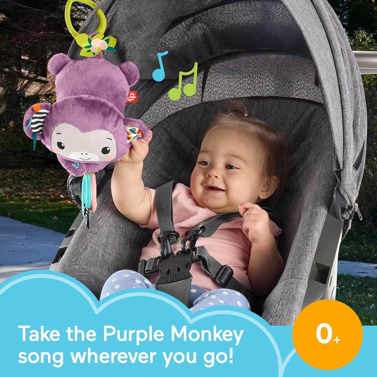 Fisher-Price Toys Fisher-Price Sing & Go Purple Monkey Plush Baby Stroller Sensory Toy