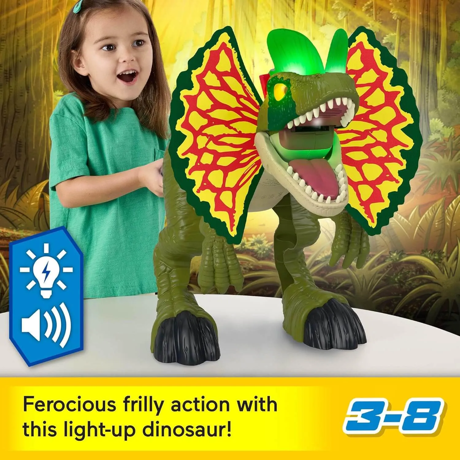 Fisher-Price Toys Imaginext Jurassic World Thrash Attack Dilophosaurus Dinosaur Figure