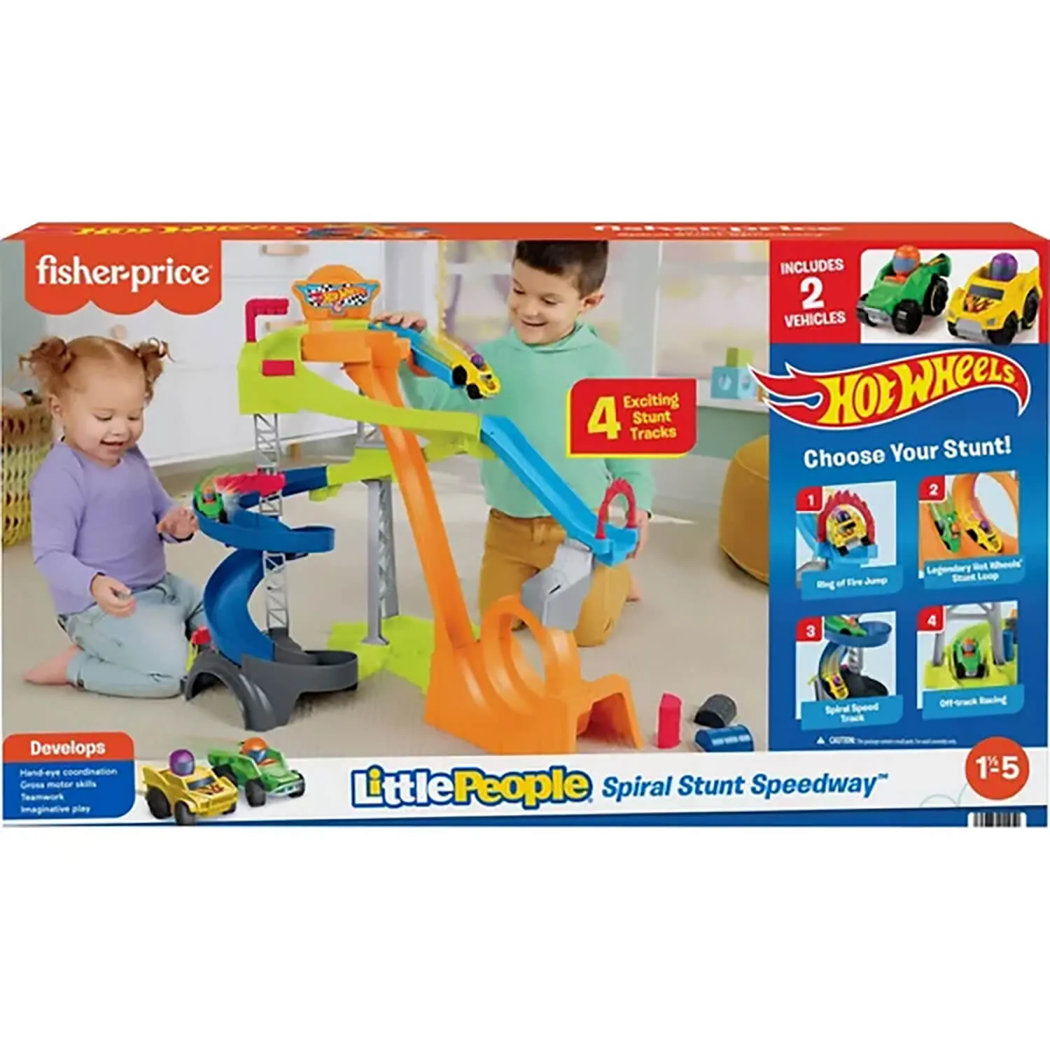 Fisher-Price Toys Little People Hot Wheels Spiral Stunt Speedway Playset