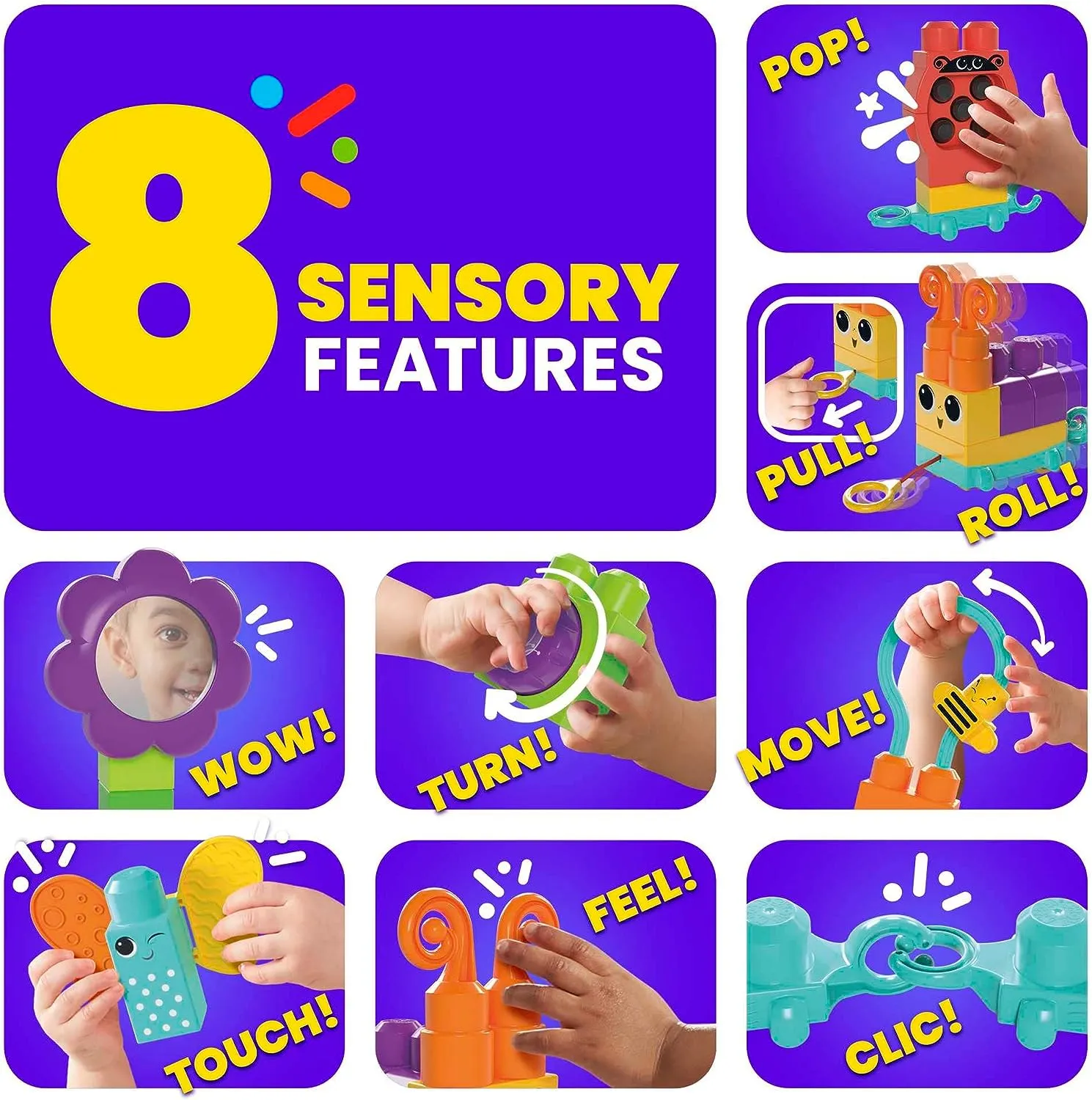 Fisher-Price Toys MEGA BLOKS Fisher-Price Sensory Building Blocks Toy, Move n Groove Caterpillar Train with 30 Pieces and Pull String