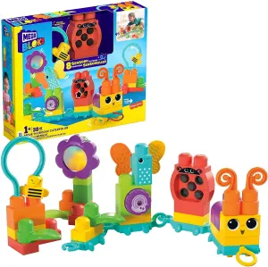 Fisher-Price Toys MEGA BLOKS Fisher-Price Sensory Building Blocks Toy, Move n Groove Caterpillar Train with 30 Pieces and Pull String