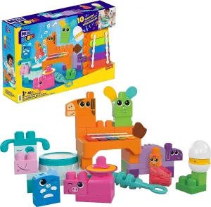 Fisher-Price Toys MEGA BLOKS Fisher-Price Sensory Building Toys Playset, Musical Farm Band with 40 Toddler Blocks and 6 Music Sheets