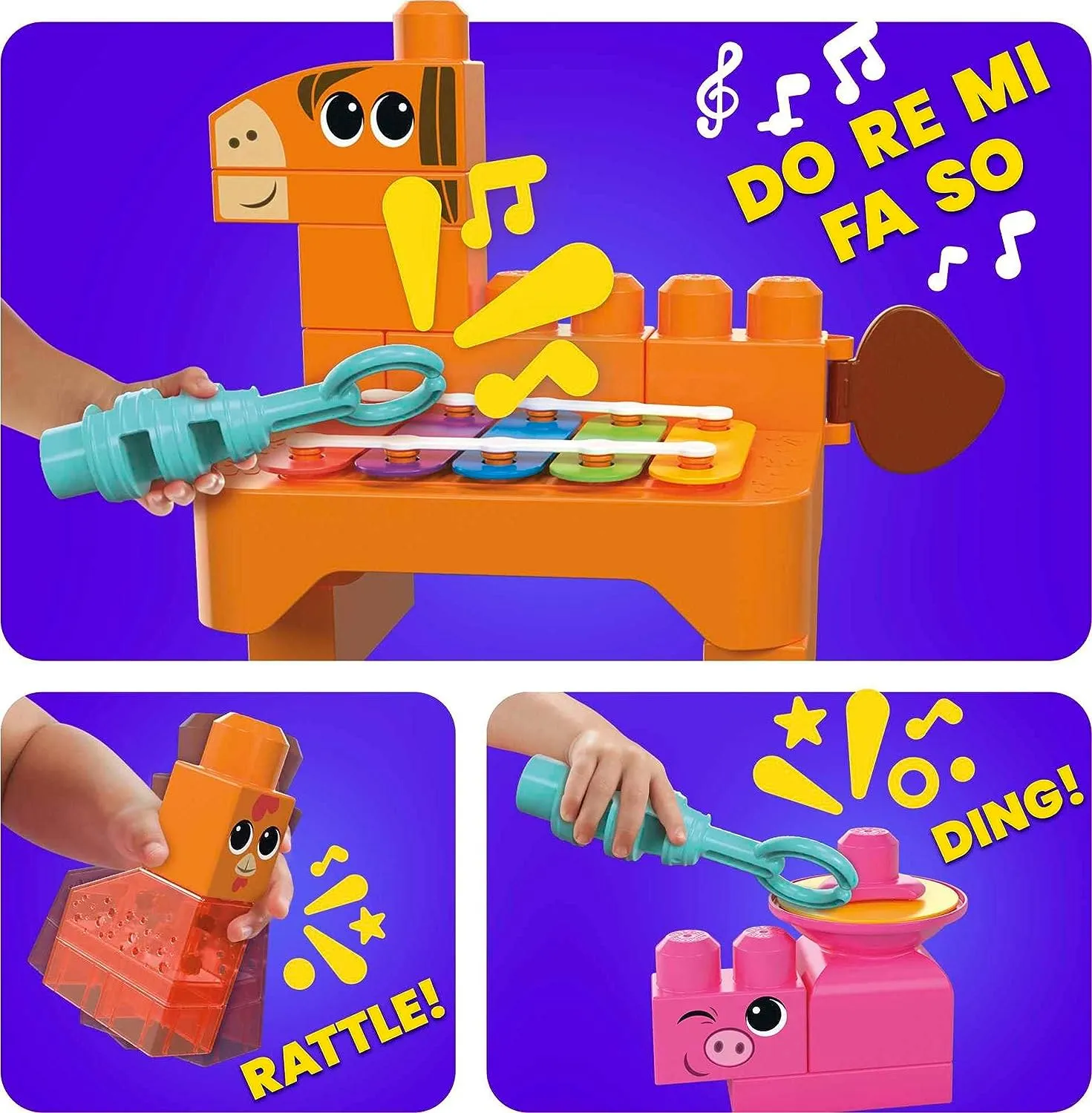 Fisher-Price Toys MEGA BLOKS Fisher-Price Sensory Building Toys Playset, Musical Farm Band with 40 Toddler Blocks and 6 Music Sheets