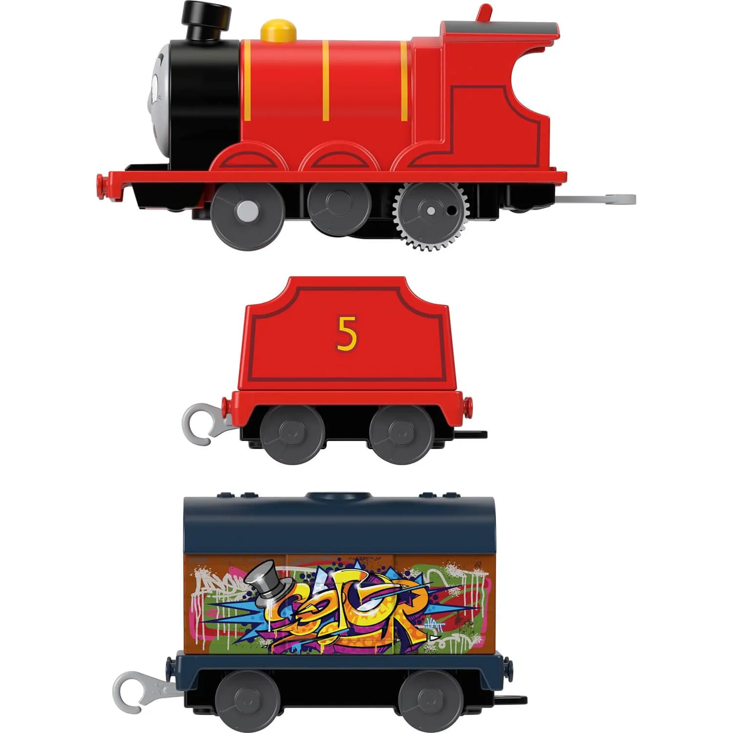Fisher-Price Toys Thomas & Friends Graffiti James Motorized Toy Train Engine with Tender & Cargo Car