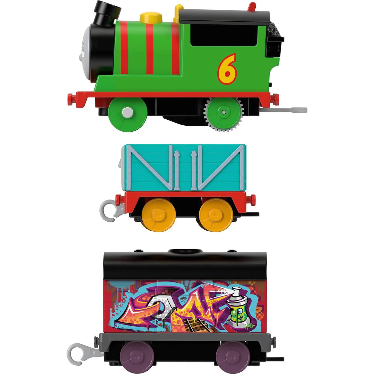 Fisher-Price Toys Thomas & Friends Graffiti Percy Motorized Toy Train Engine with Cargo Cars