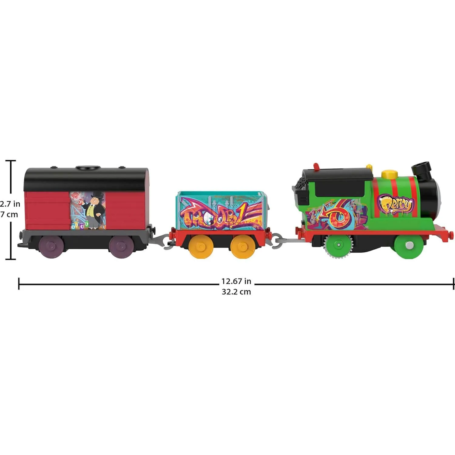 Fisher-Price Toys Thomas & Friends Graffiti Percy Motorized Toy Train Engine with Cargo Cars