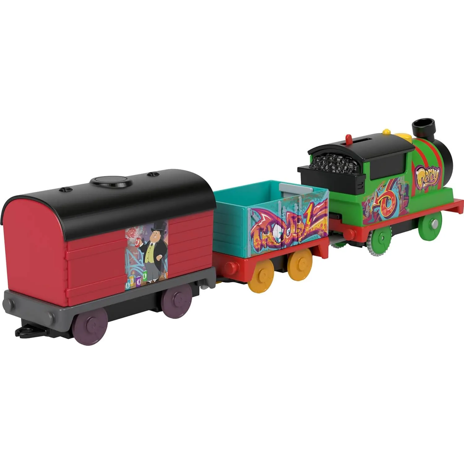 Fisher-Price Toys Thomas & Friends Graffiti Percy Motorized Toy Train Engine with Cargo Cars