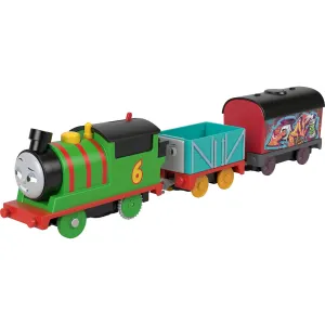Fisher-Price Toys Thomas & Friends Graffiti Percy Motorized Toy Train Engine with Cargo Cars