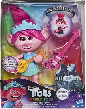 Hasbro Toys DreamWorks Trolls World Tour Pop-to-Rock Poppy Singing Doll with 2 Different Looks and Sounds