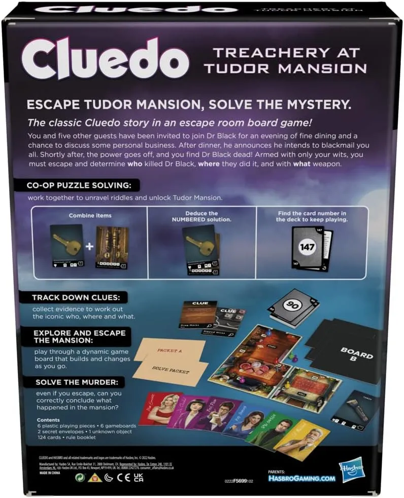 Hasbro Toys Hasbro Gaming Cluedo Treachery at Tudor Mansion, An Escape & Solve Mystery Game