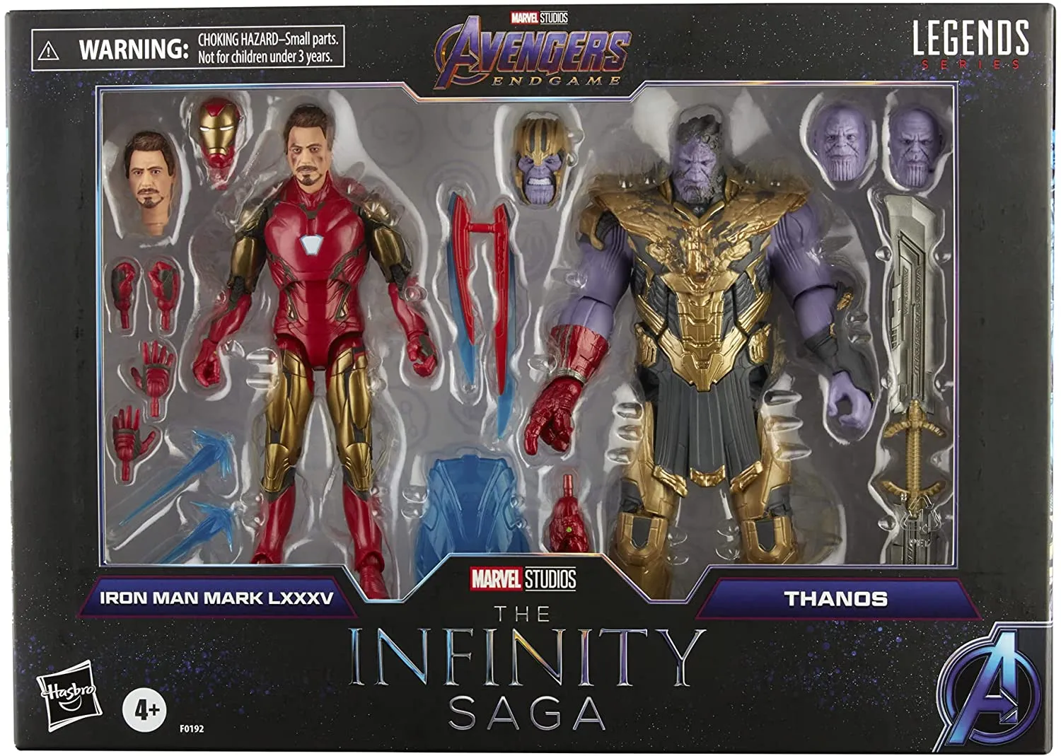 Hasbro Toys Hasbro Marvel Legends Series 15-cm-Scale Action Figure Toy 2-Pack Iron Man Mark 85 vs Thanos, Includes Premium Design and 8 Accessories