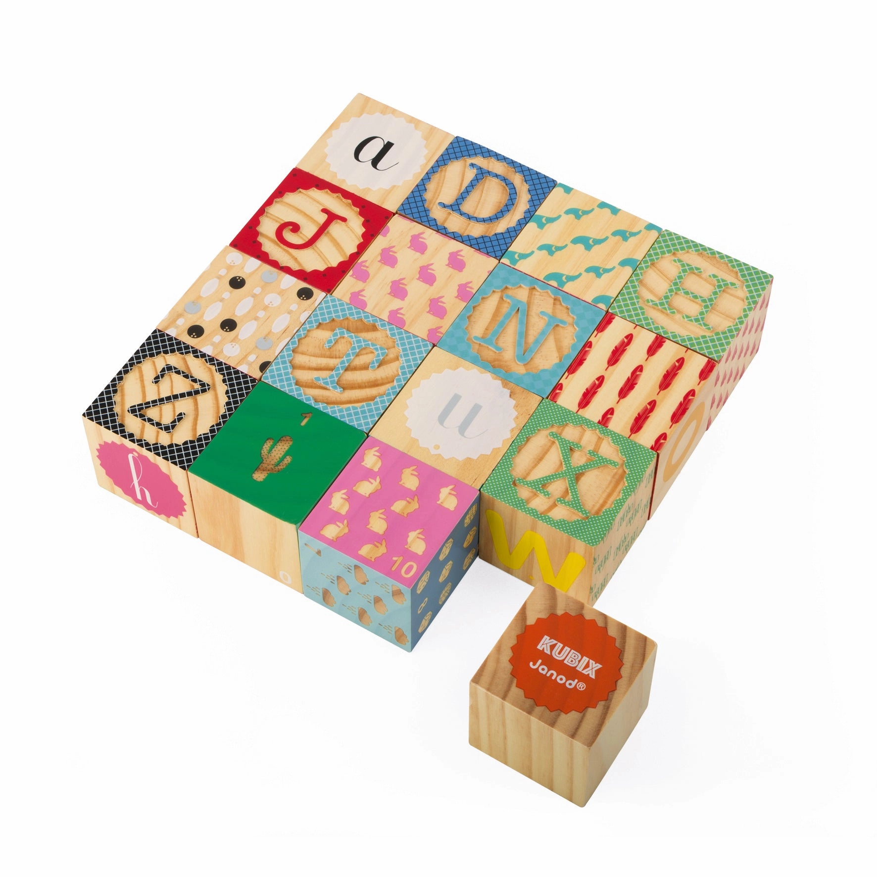 Janod Kubix 16 Carved Alphabet Blocks