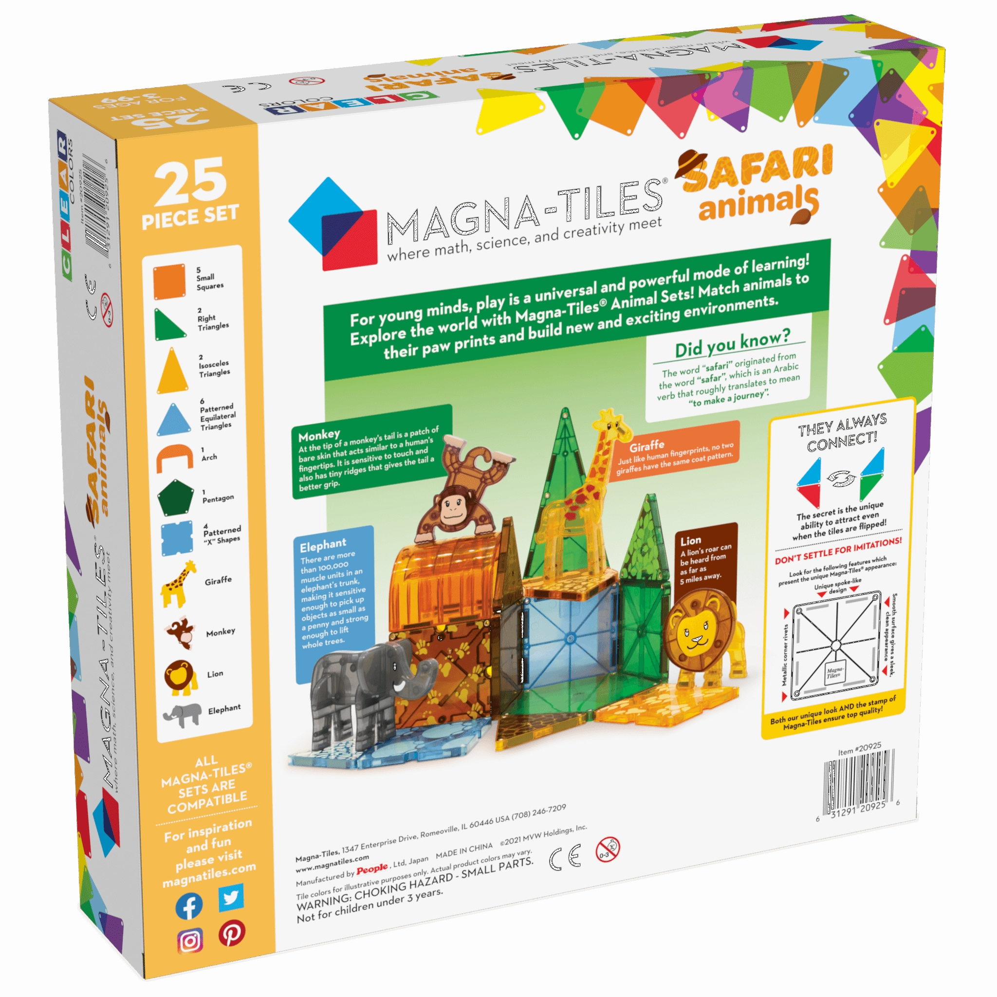 MAGNA-TILES Safari Animals 25 Piece Set