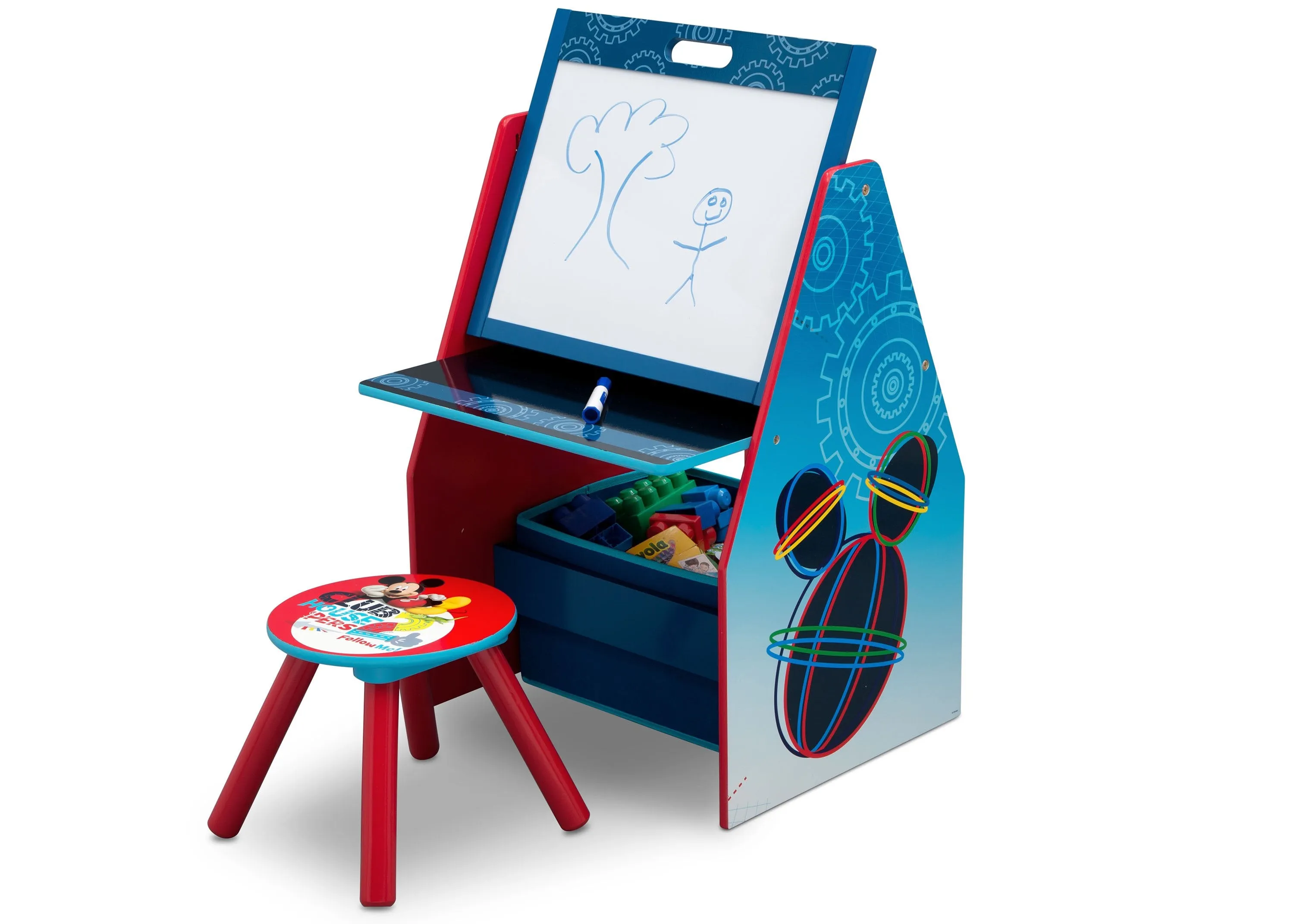 Mickey Mouse Activity Center - Easel Desk with Stool & Toy Organizer Babykids_Delta Children_Toy Storage & Bookshelves