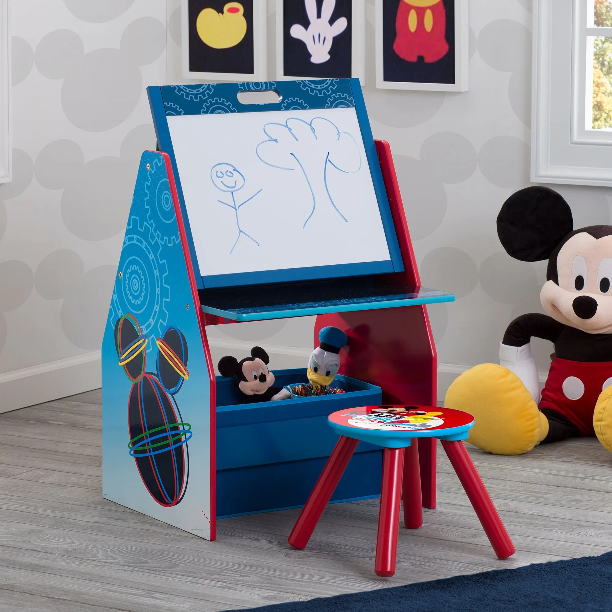 Mickey Mouse Activity Center - Easel Desk with Stool & Toy Organizer Babykids_Delta Children_Toy Storage & Bookshelves