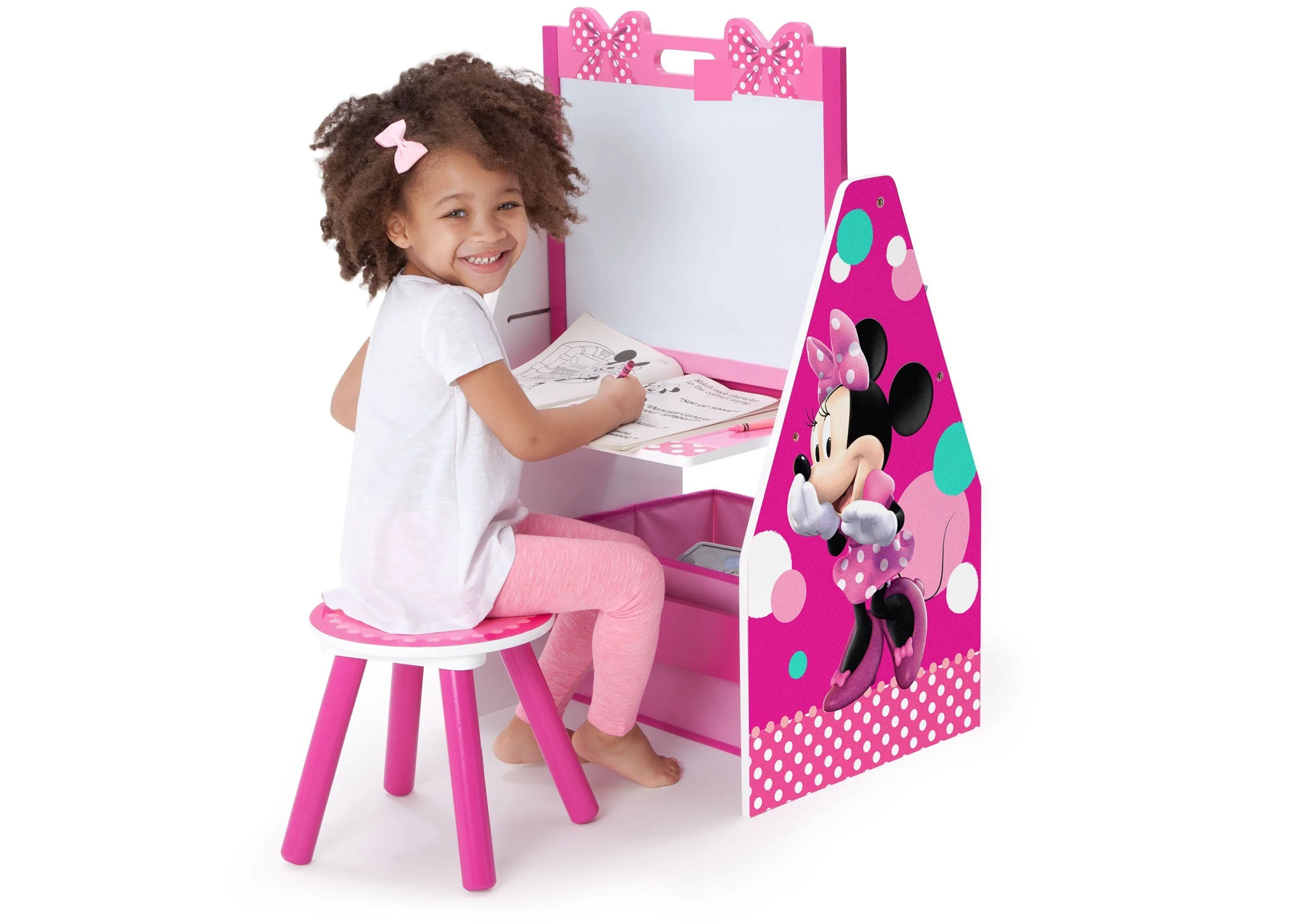 Minnie Mouse Deluxe Kids Art Table - Easel, Desk, Stool, Toy Organizer Babykids_Delta Children_Toy Storage & Bookshelves
