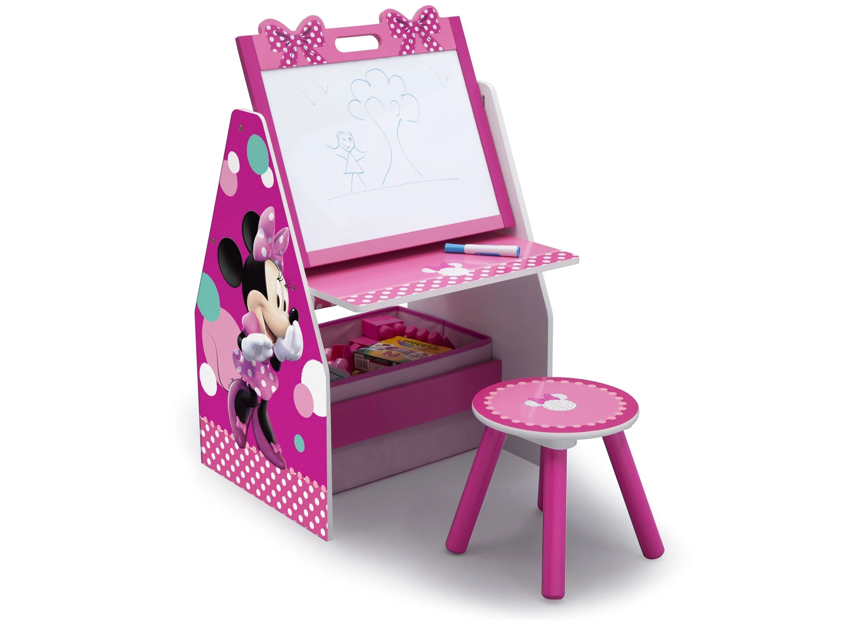 Minnie Mouse Deluxe Kids Art Table - Easel, Desk, Stool, Toy Organizer Babykids_Delta Children_Toy Storage & Bookshelves