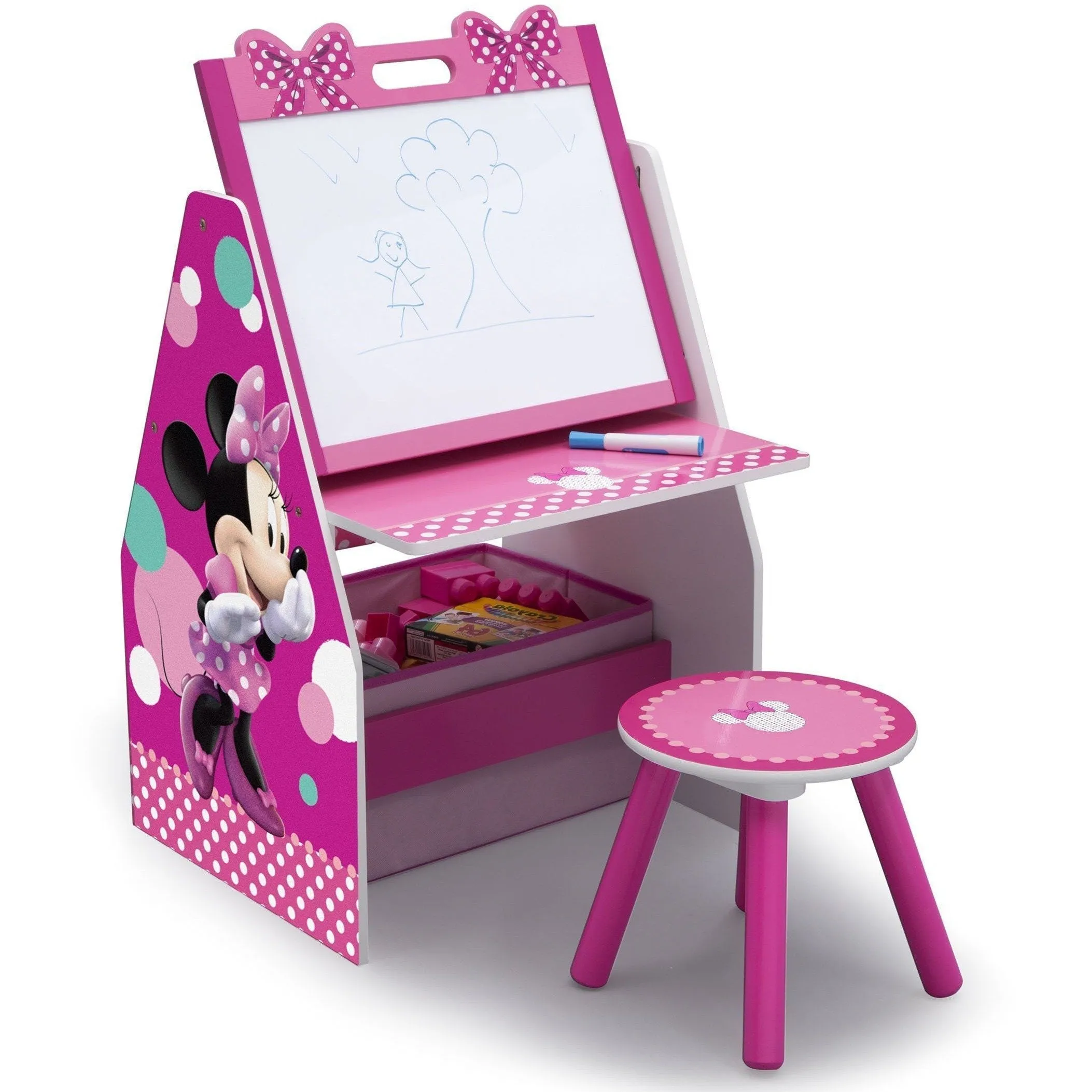 Minnie Mouse Deluxe Kids Art Table - Easel, Desk, Stool, Toy Organizer Babykids_Delta Children_Toy Storage & Bookshelves