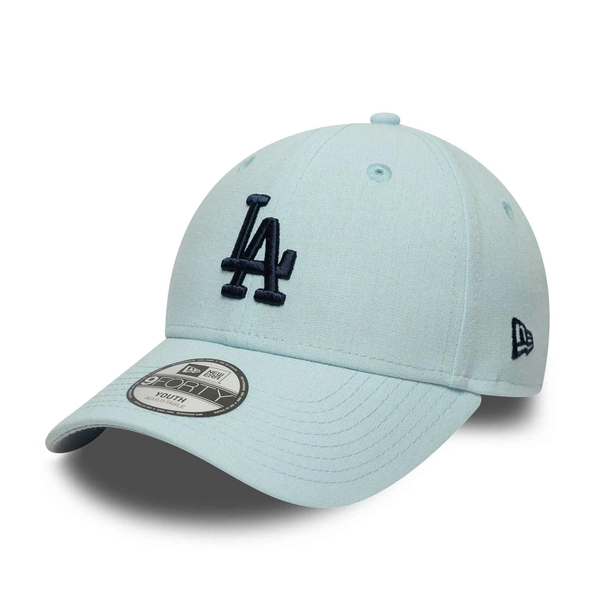 New Era Curved Caps LA Dodgers Youth MLB Linen Pastel Blue 9FORTY Adjustable Cap