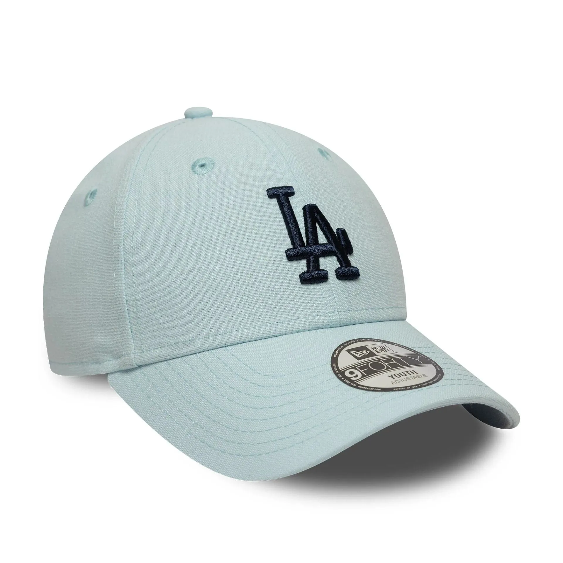New Era Curved Caps LA Dodgers Youth MLB Linen Pastel Blue 9FORTY Adjustable Cap