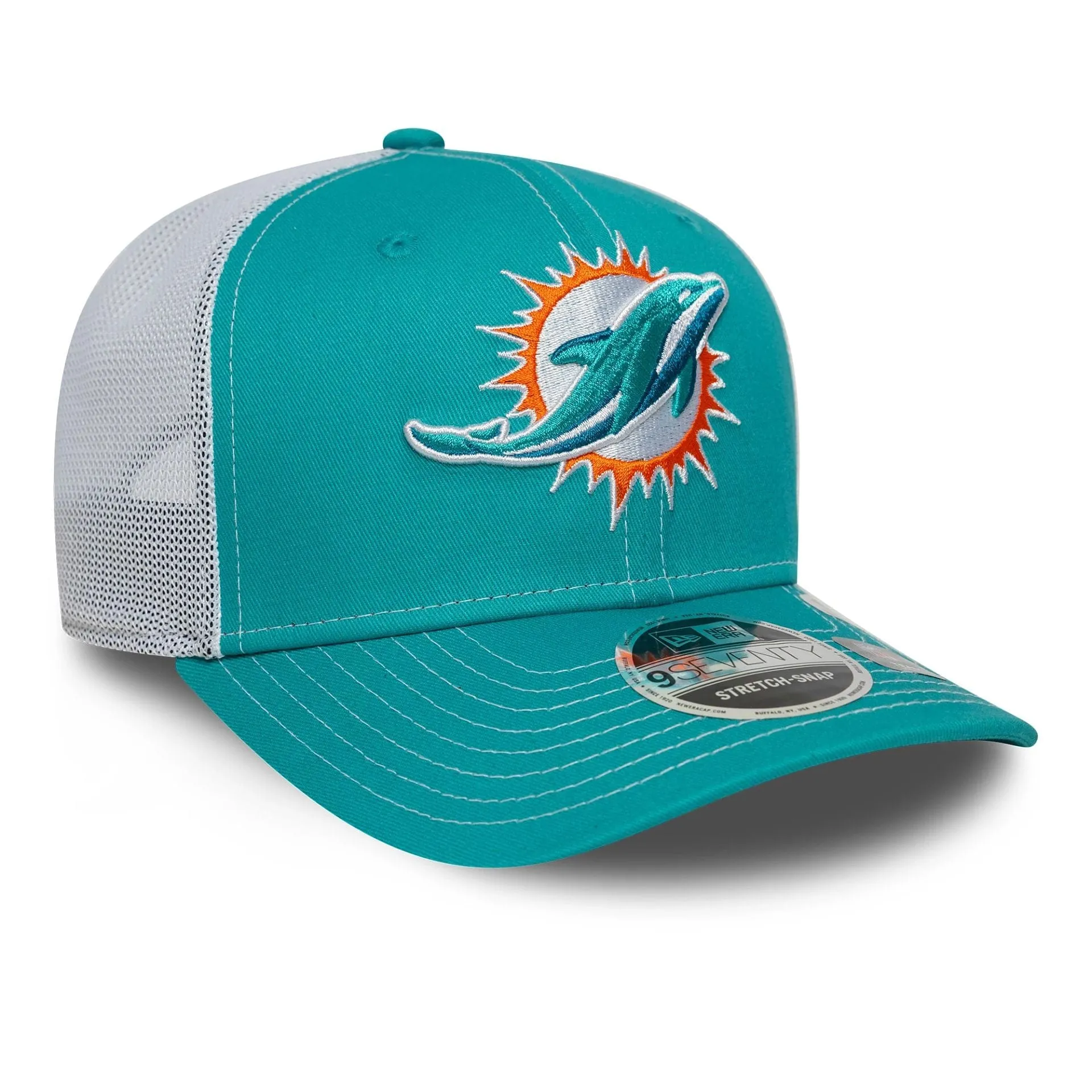 New Era Curved Caps Miami Dolphins NFL Turquoise 9SEVENTY Stretch Snap Adjustable Cap