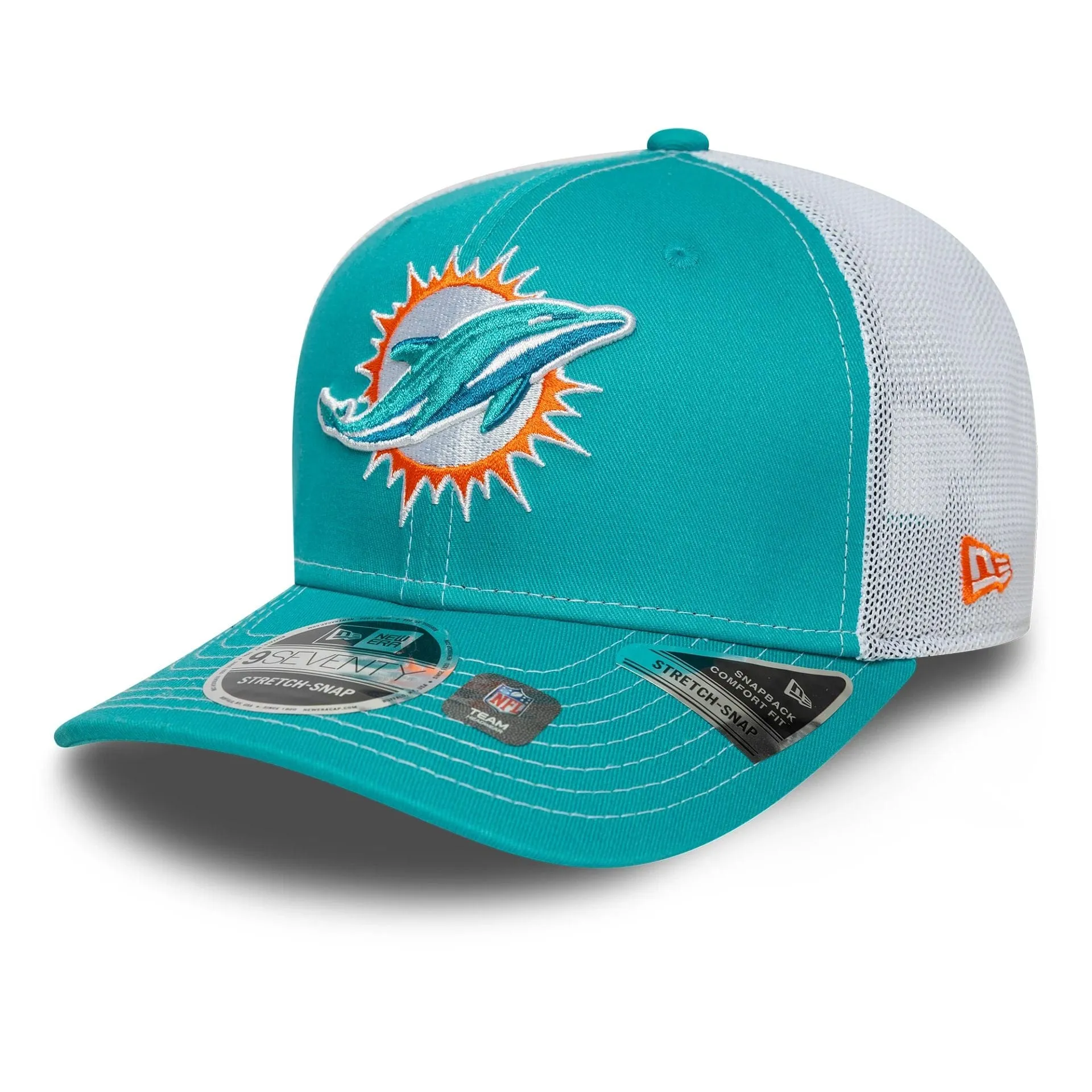 New Era Curved Caps Miami Dolphins NFL Turquoise 9SEVENTY Stretch Snap Adjustable Cap