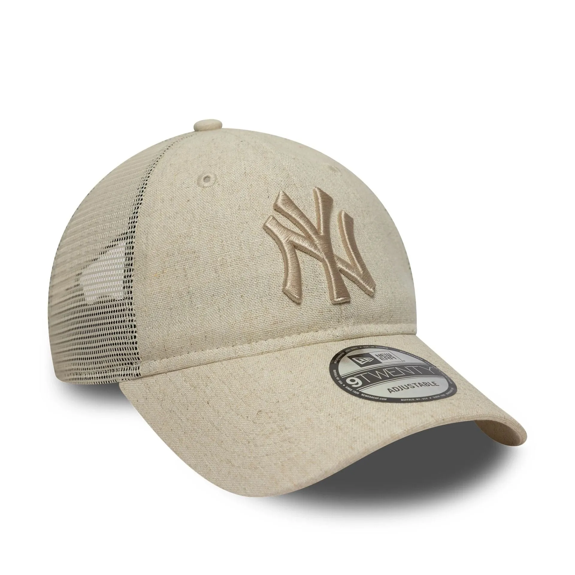 New Era Curved Caps New York Yankees MLB Linen Cream 9TWENTY Trucker Adjustable Cap