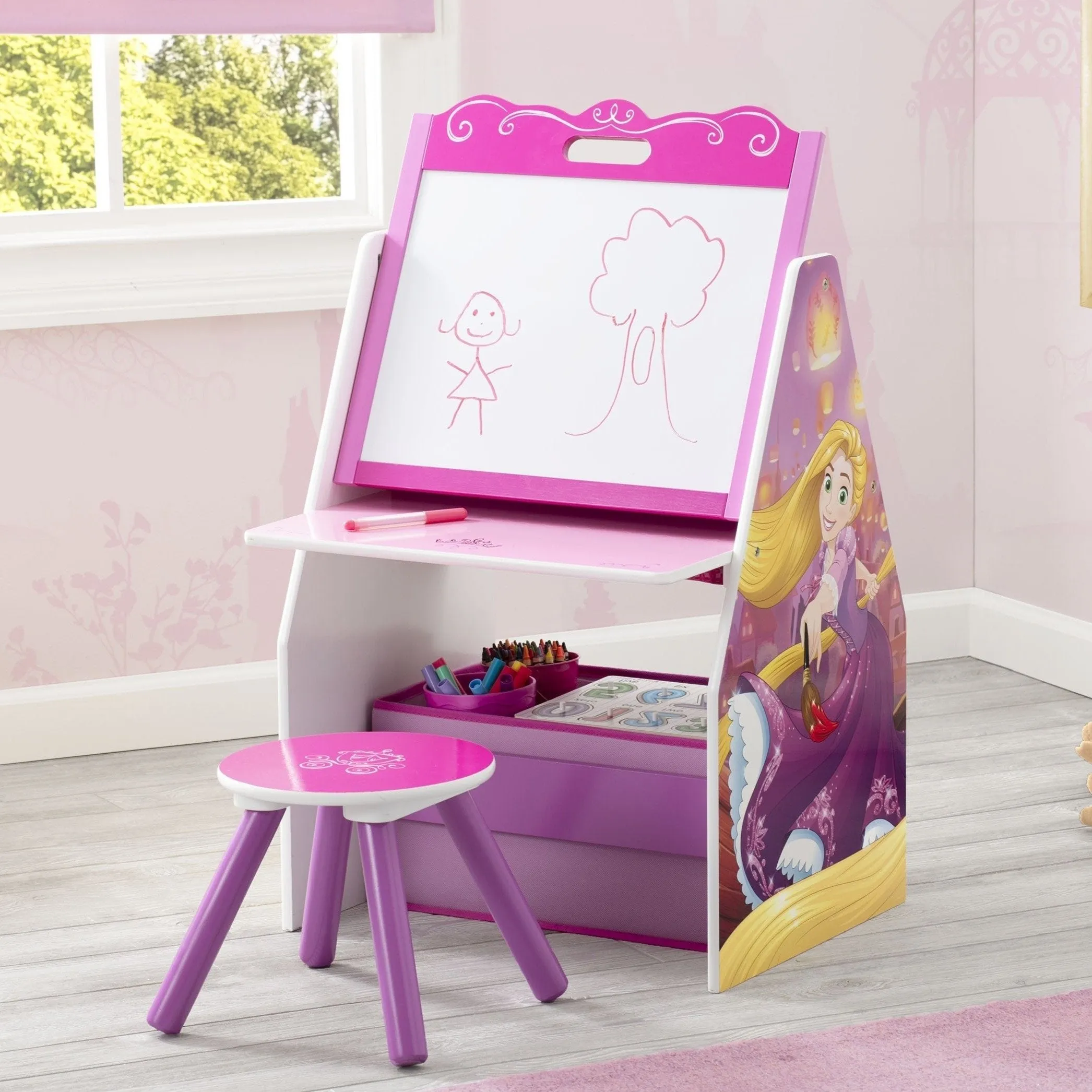 Princess Activity Center - Easel Desk with Stool & Toy Organizer Babykids_Delta Children_Toy Storage & Bookshelves