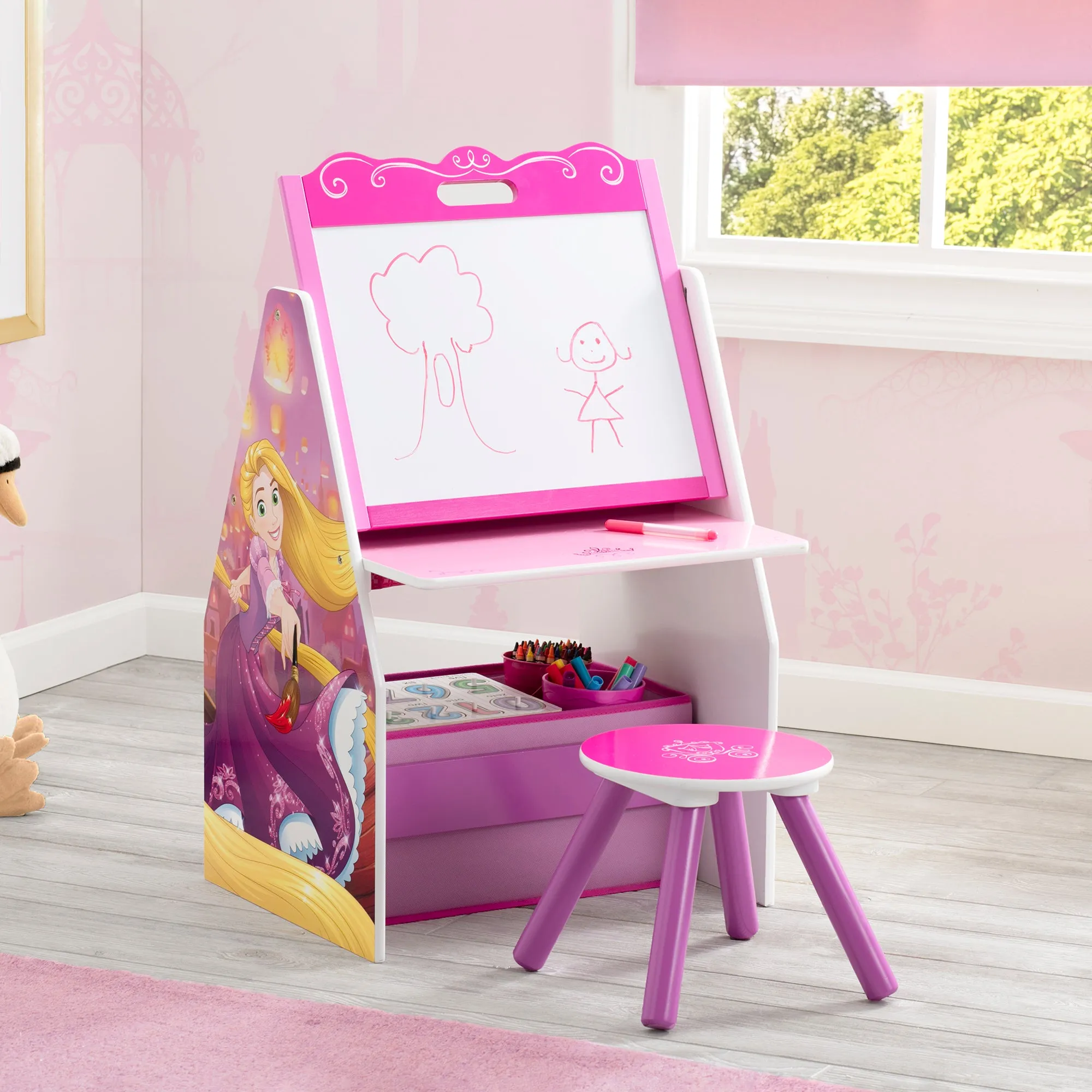 Princess Activity Center - Easel Desk with Stool & Toy Organizer Babykids_Delta Children_Toy Storage & Bookshelves