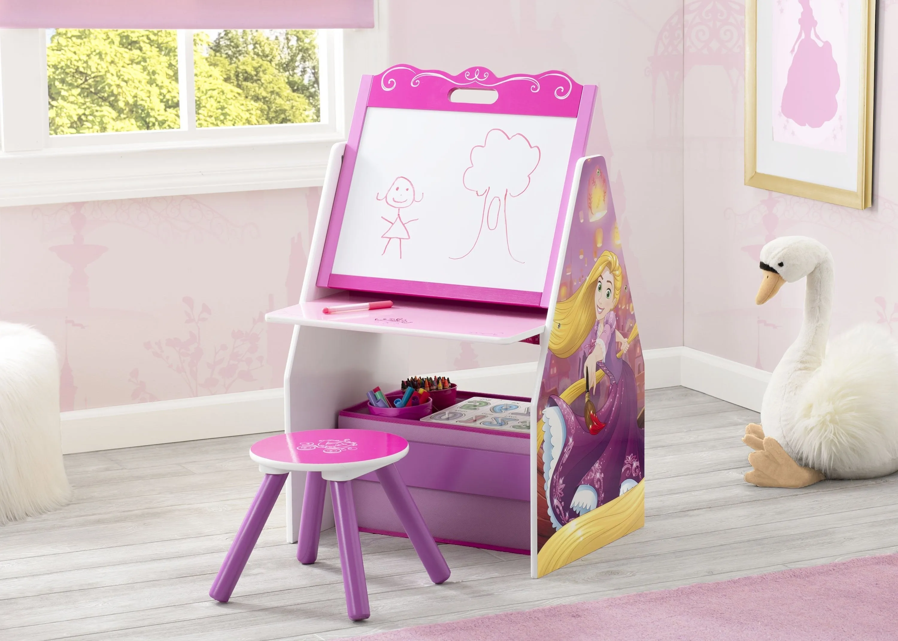 Princess Activity Center - Easel Desk with Stool & Toy Organizer Babykids_Delta Children_Toy Storage & Bookshelves