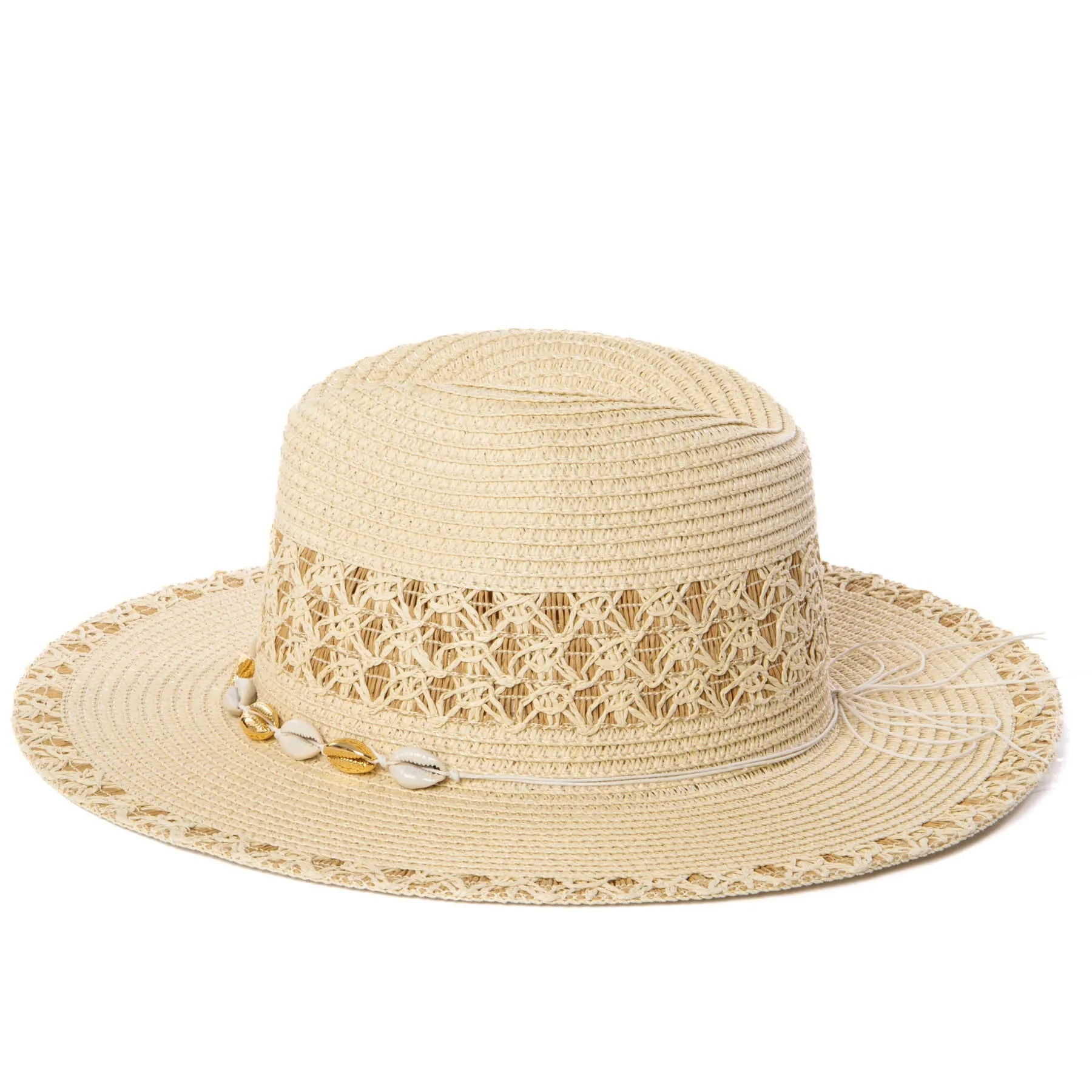San Diego Hat Company Womens Fedoras Blanca - Ultrabraid Fedora with Seashell Trim