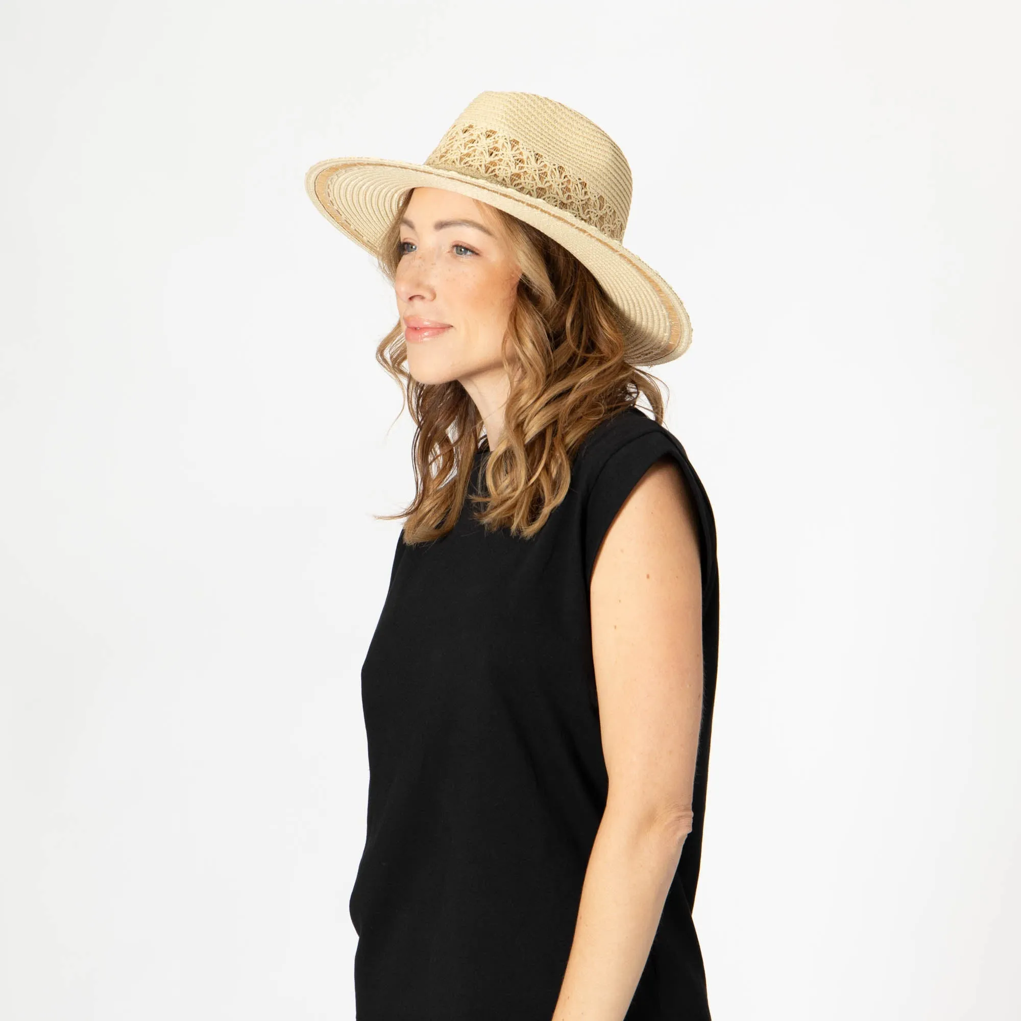 San Diego Hat Company Womens Fedoras Blanca - Ultrabraid Fedora with Seashell Trim