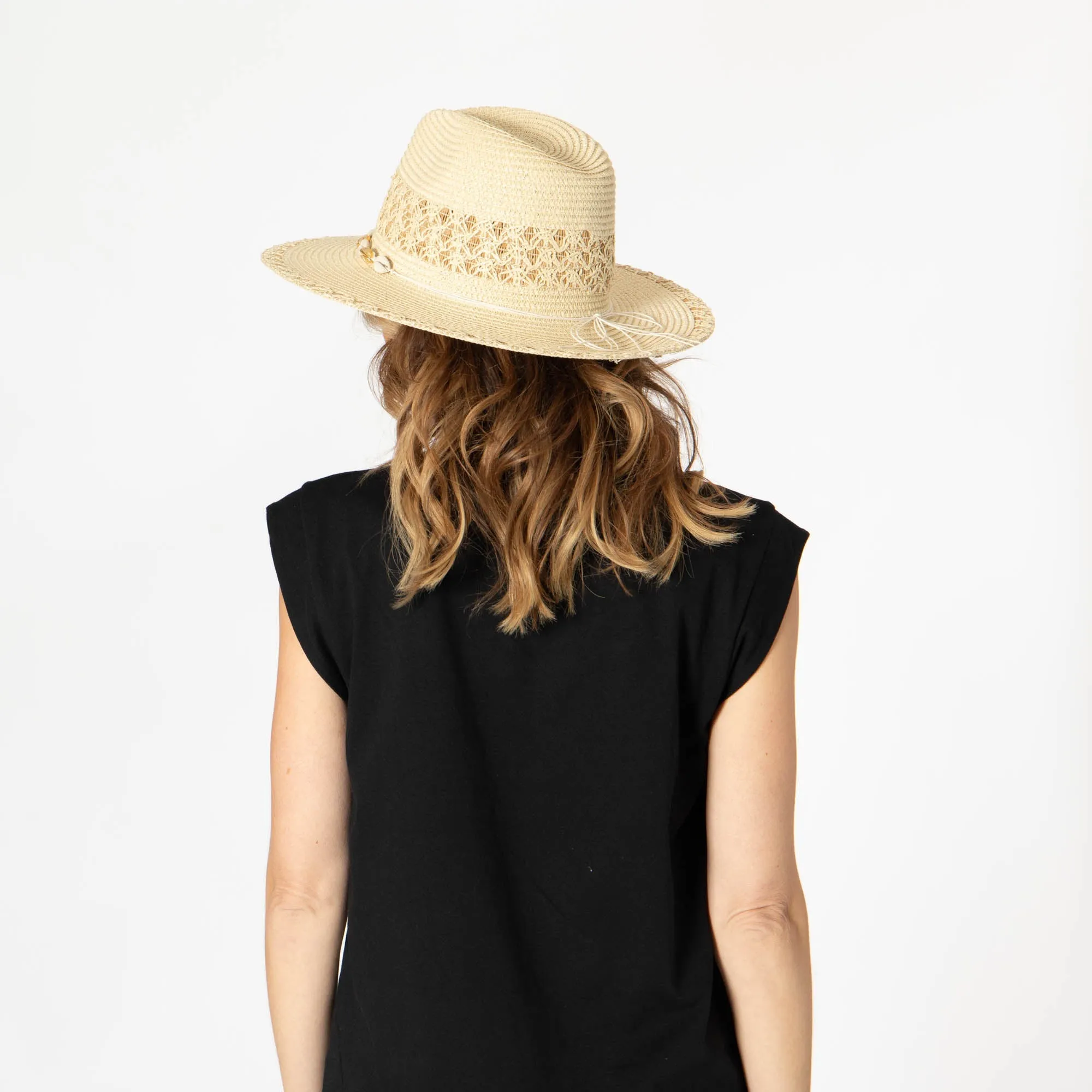 San Diego Hat Company Womens Fedoras Blanca - Ultrabraid Fedora with Seashell Trim