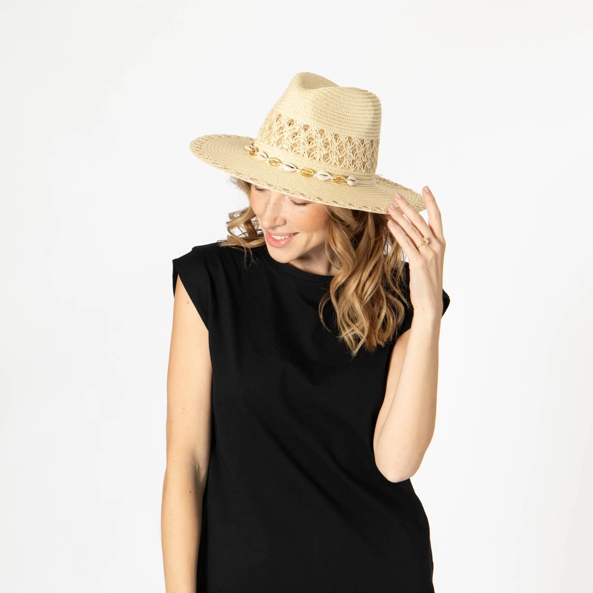 San Diego Hat Company Womens Fedoras Blanca - Ultrabraid Fedora with Seashell Trim