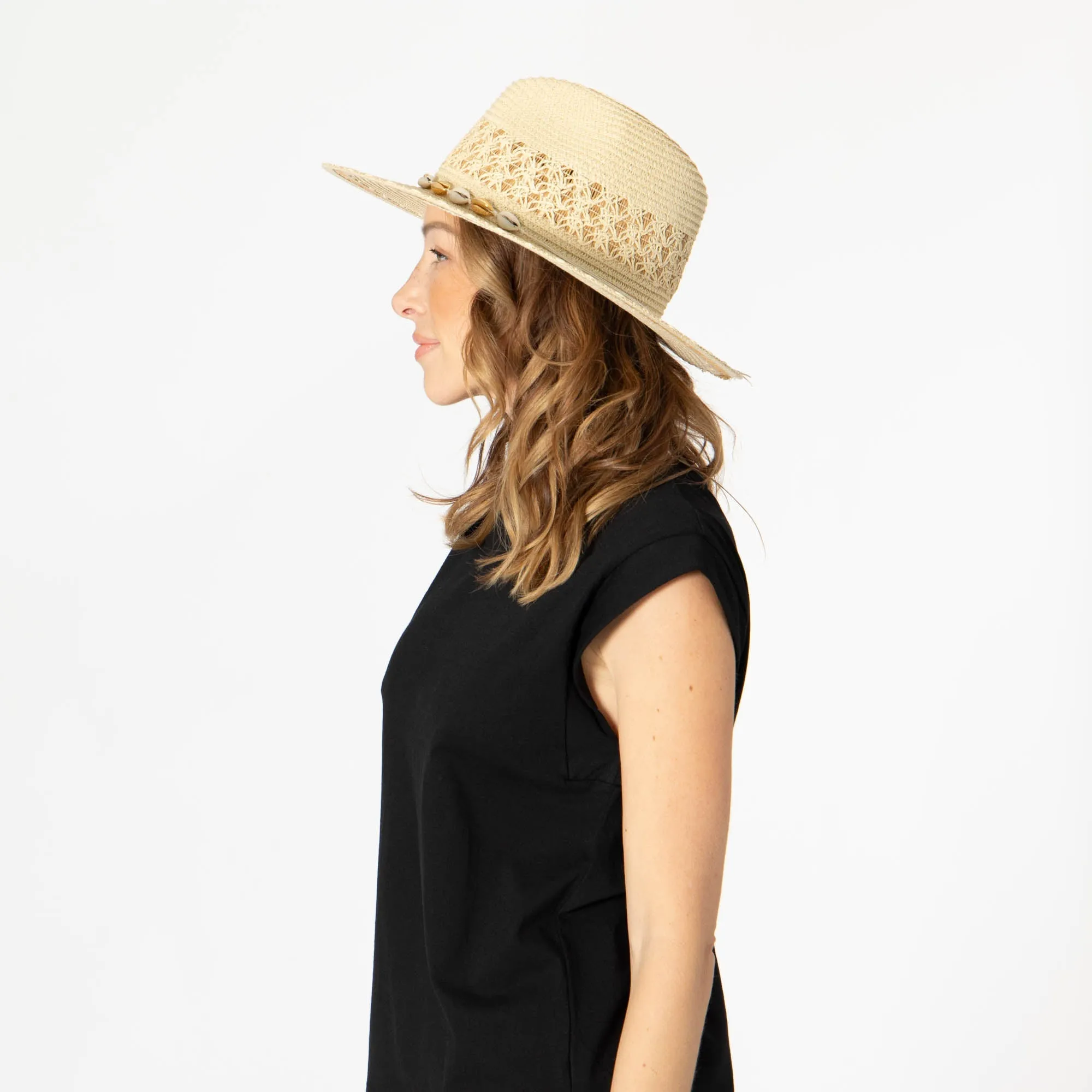 San Diego Hat Company Womens Fedoras Blanca - Ultrabraid Fedora with Seashell Trim