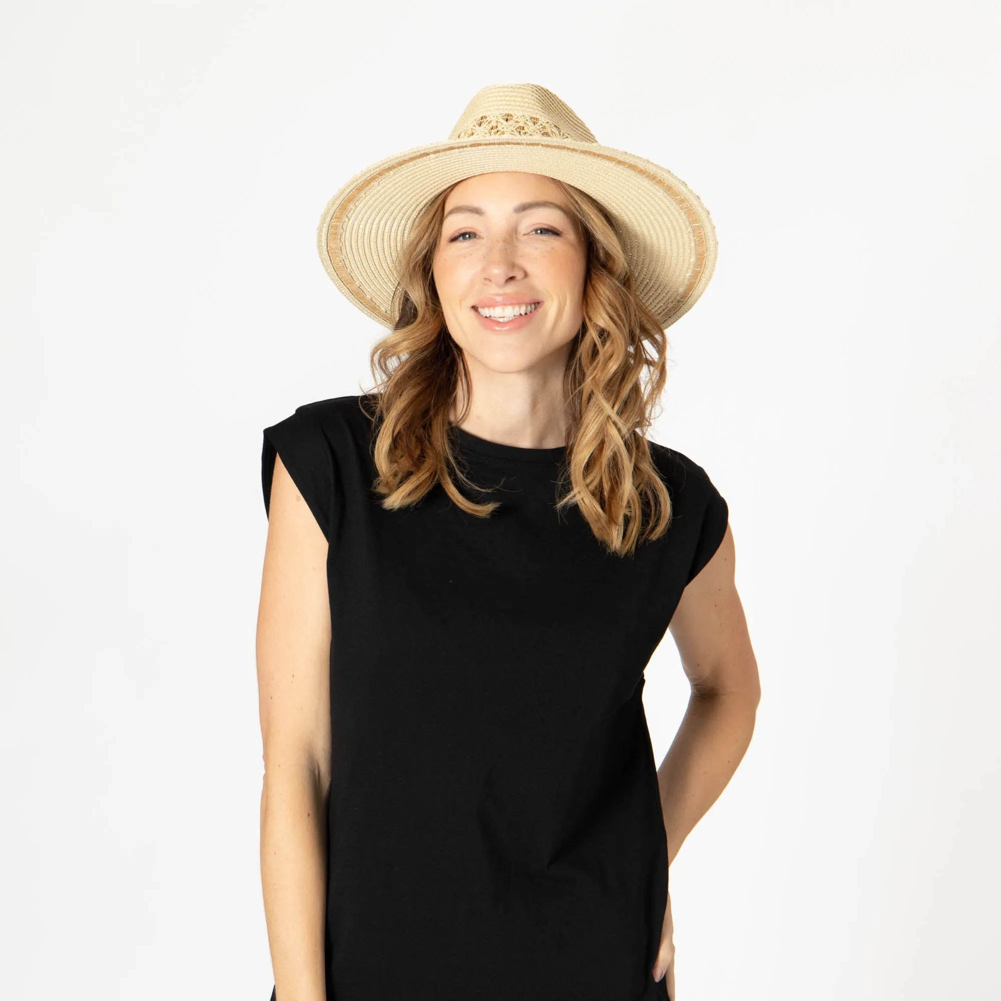 San Diego Hat Company Womens Fedoras Blanca - Ultrabraid Fedora with Seashell Trim