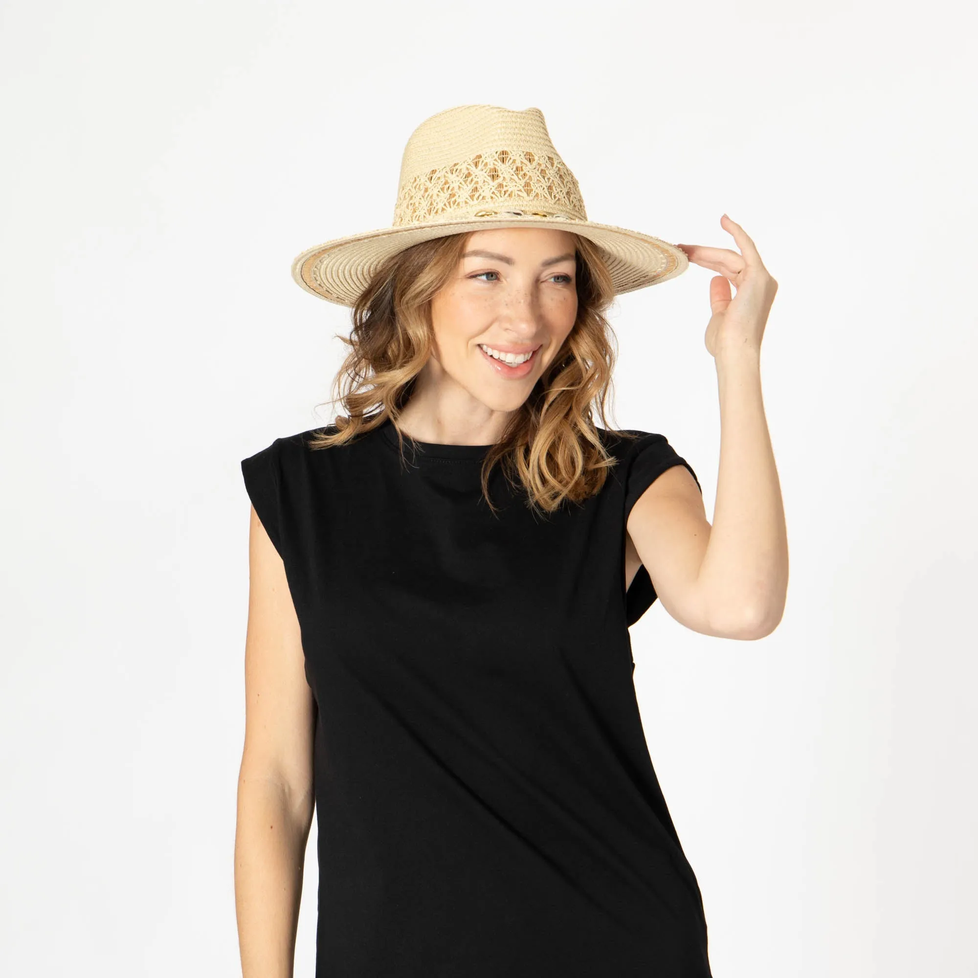 San Diego Hat Company Womens Fedoras Blanca - Ultrabraid Fedora with Seashell Trim