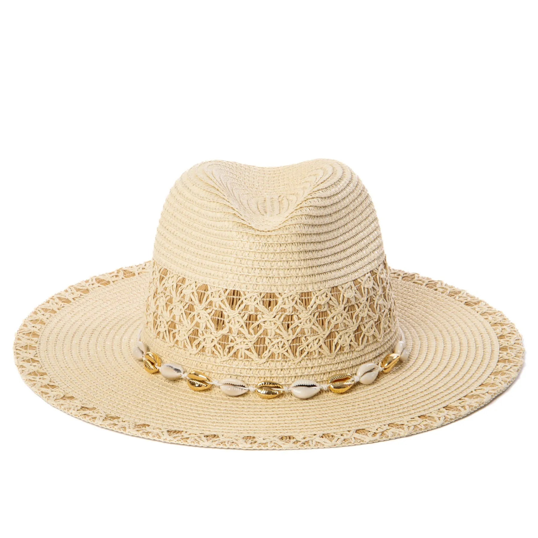 San Diego Hat Company Womens Fedoras Blanca - Ultrabraid Fedora with Seashell Trim