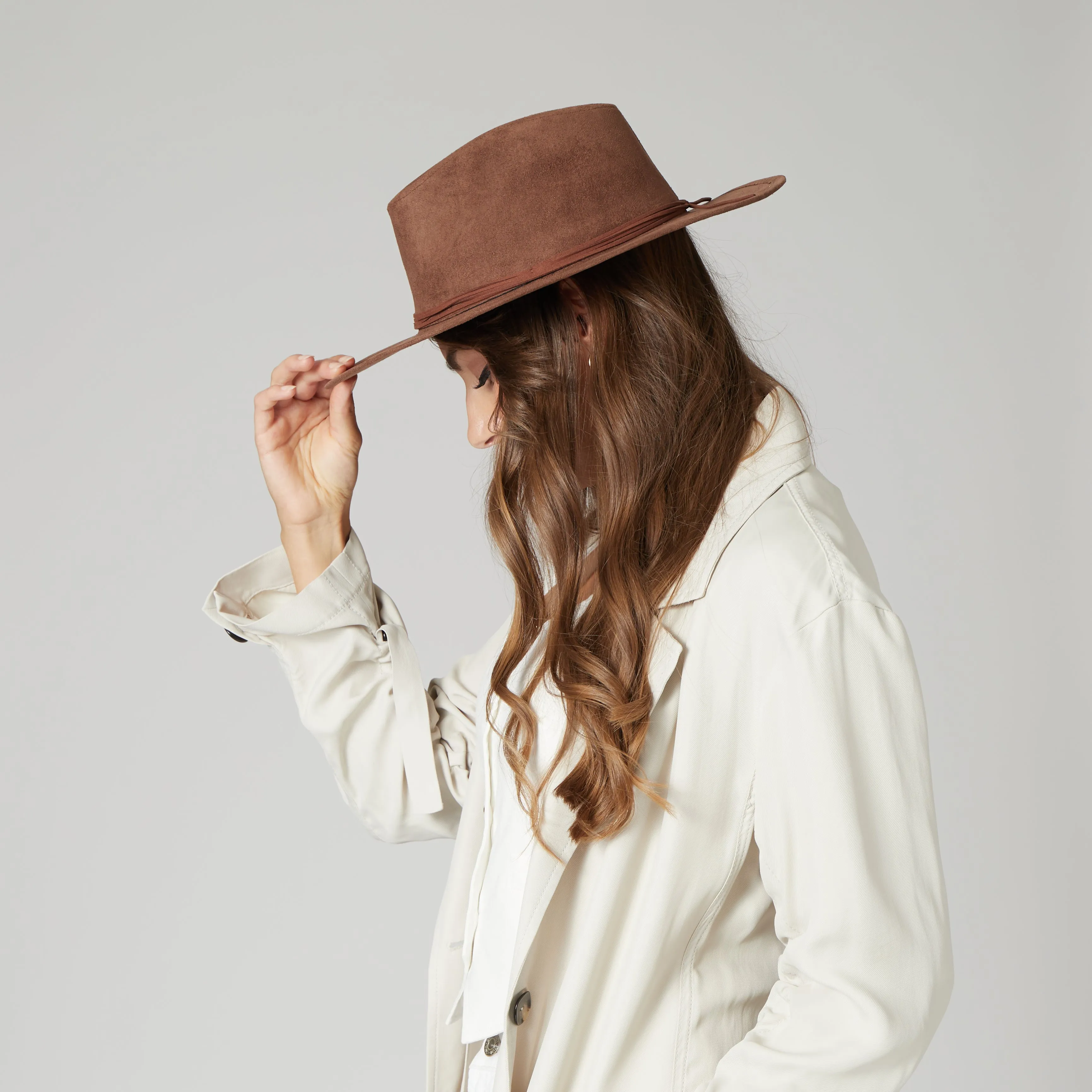 San Diego Hat Company Womens Fedoras Cut & Sew Faux Suede Floppy Fedora Wrapped Back Knot Trim