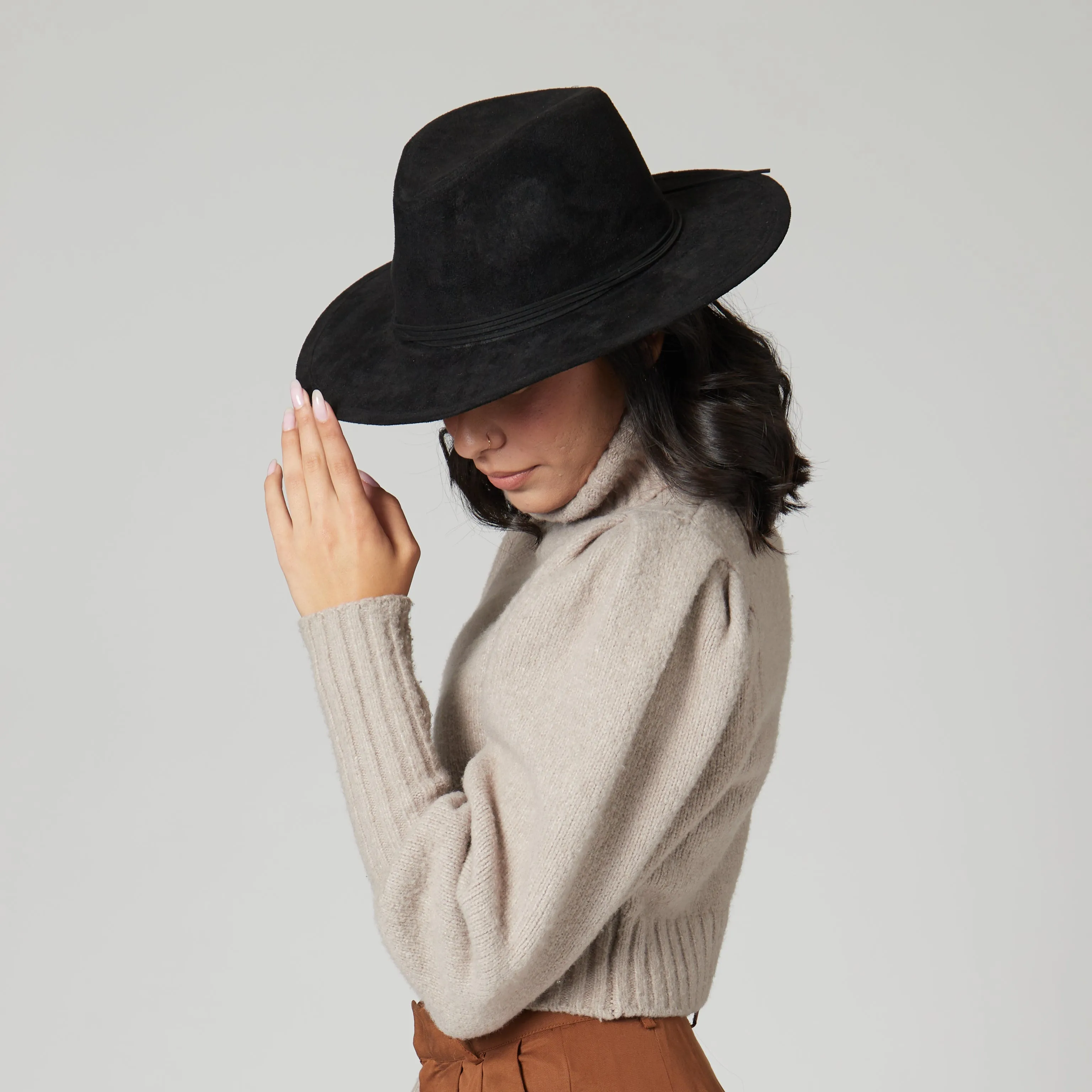 San Diego Hat Company Womens Fedoras Cut & Sew Faux Suede Floppy Fedora Wrapped Back Knot Trim