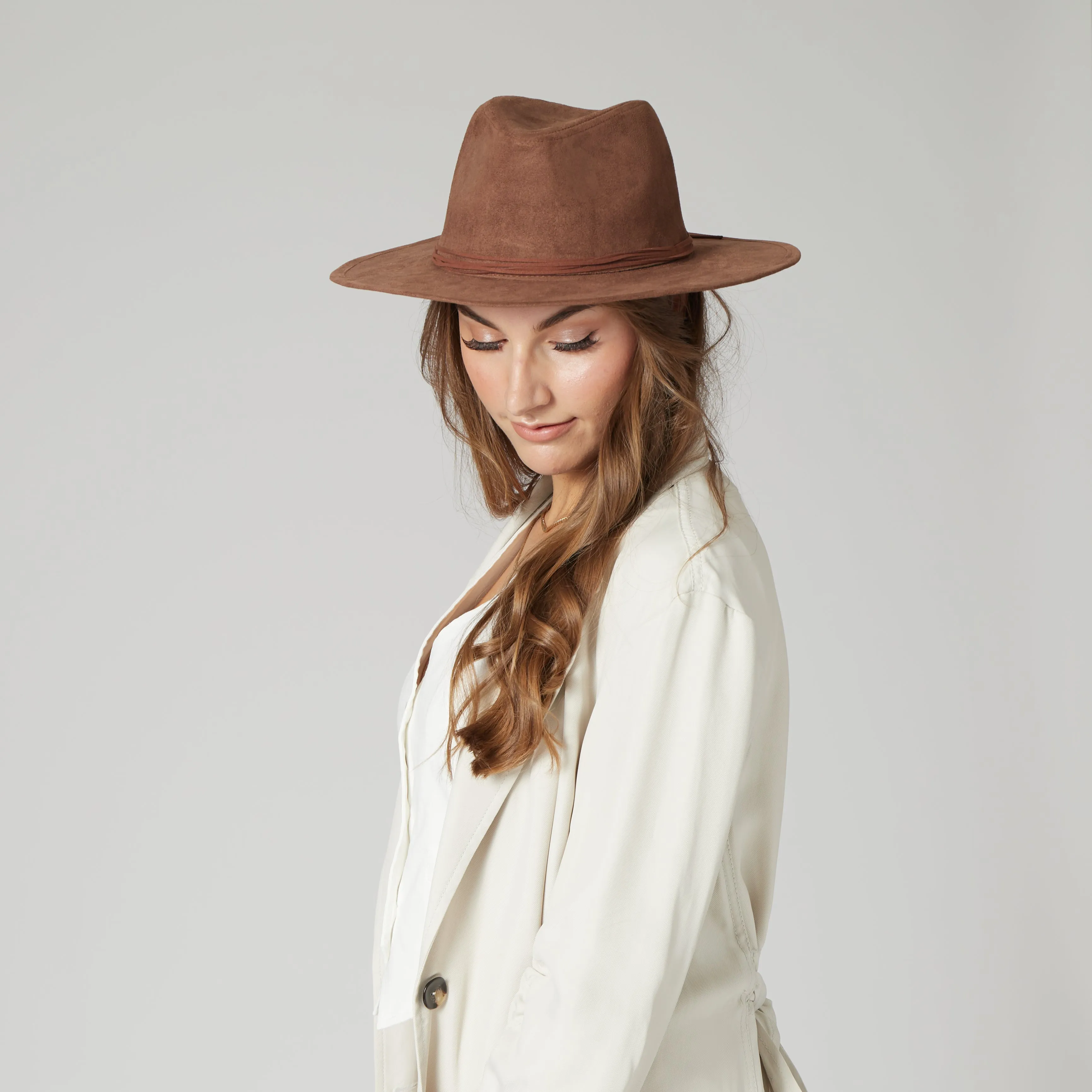 San Diego Hat Company Womens Fedoras Cut & Sew Faux Suede Floppy Fedora Wrapped Back Knot Trim