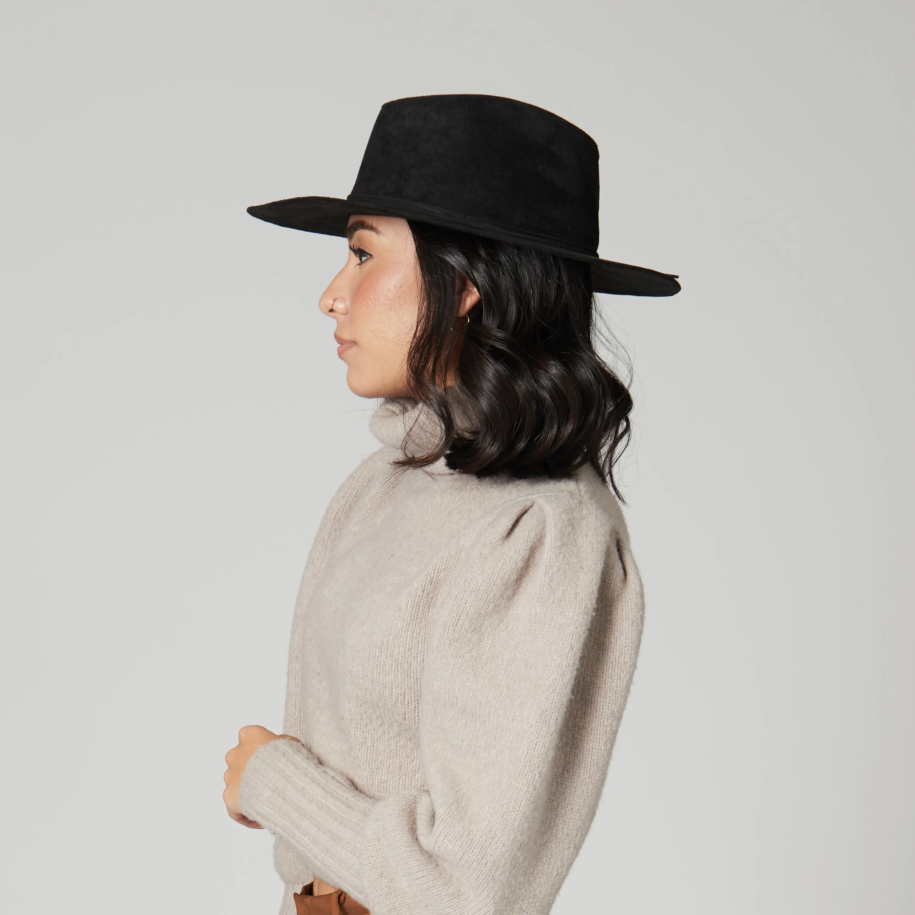 San Diego Hat Company Womens Fedoras Cut & Sew Faux Suede Floppy Fedora Wrapped Back Knot Trim