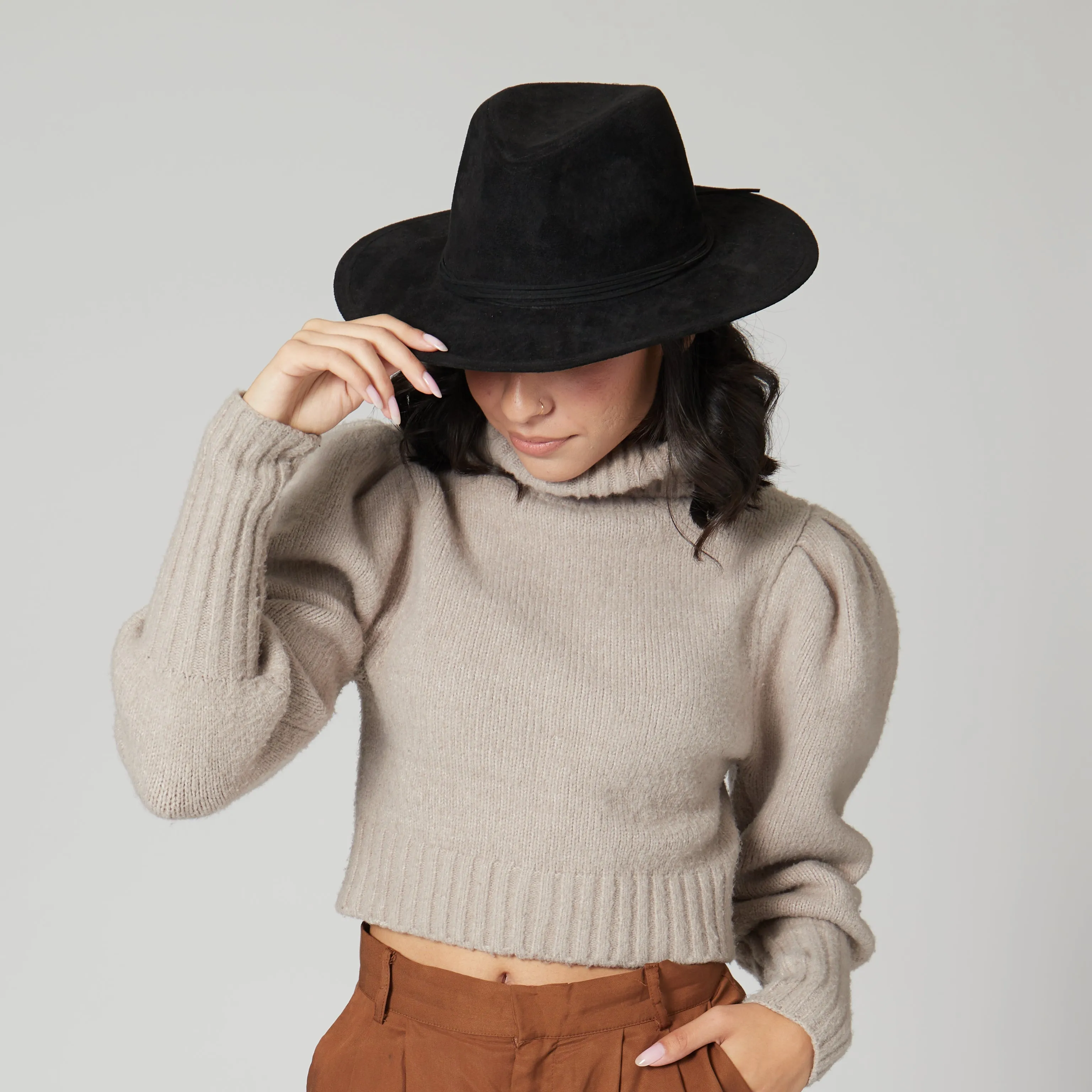 San Diego Hat Company Womens Fedoras Cut & Sew Faux Suede Floppy Fedora Wrapped Back Knot Trim